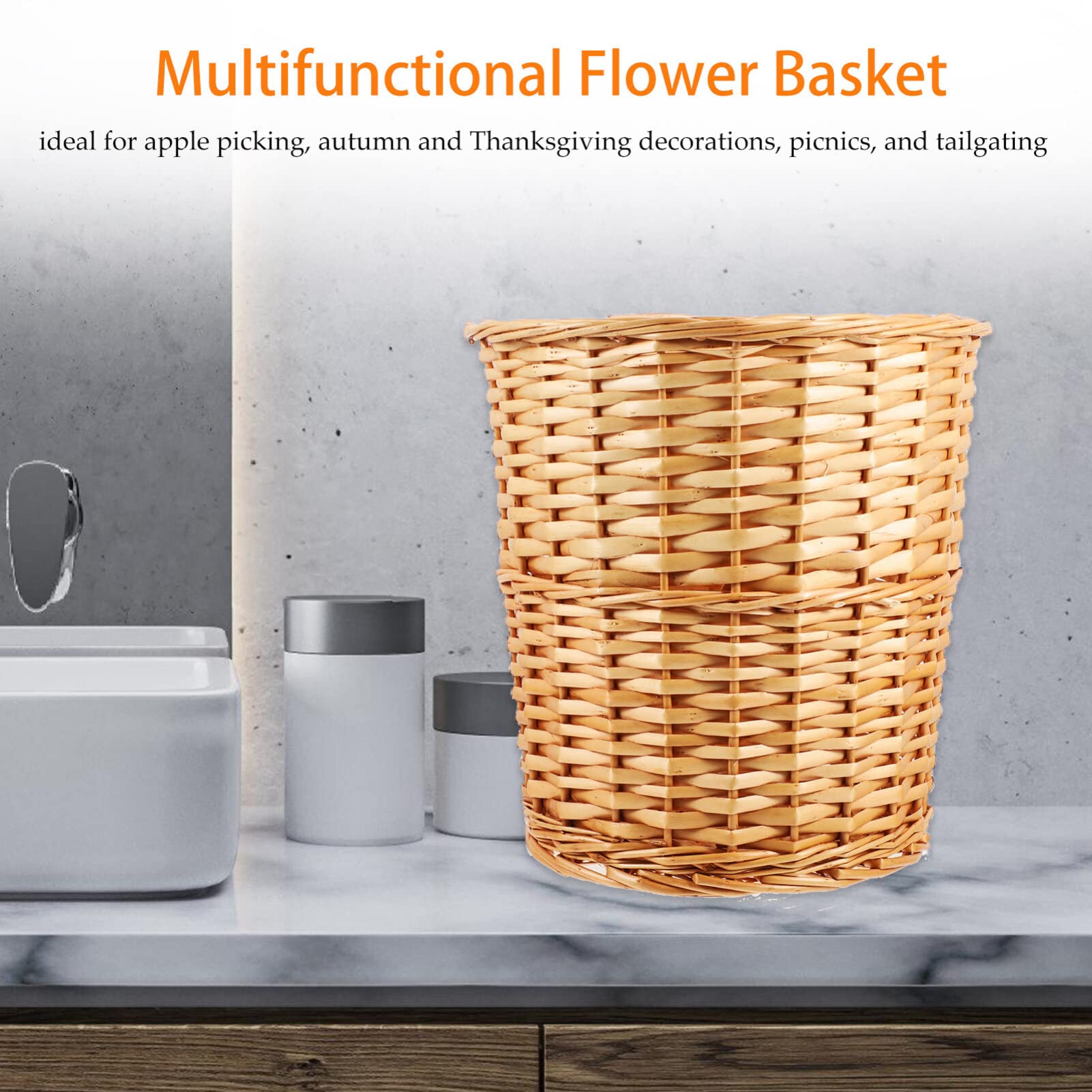 Waste Baskets Decorative PRETYZOOM Woven Trash Can Rattan Waste Basket Slim Rectangular Wicker - View #2
