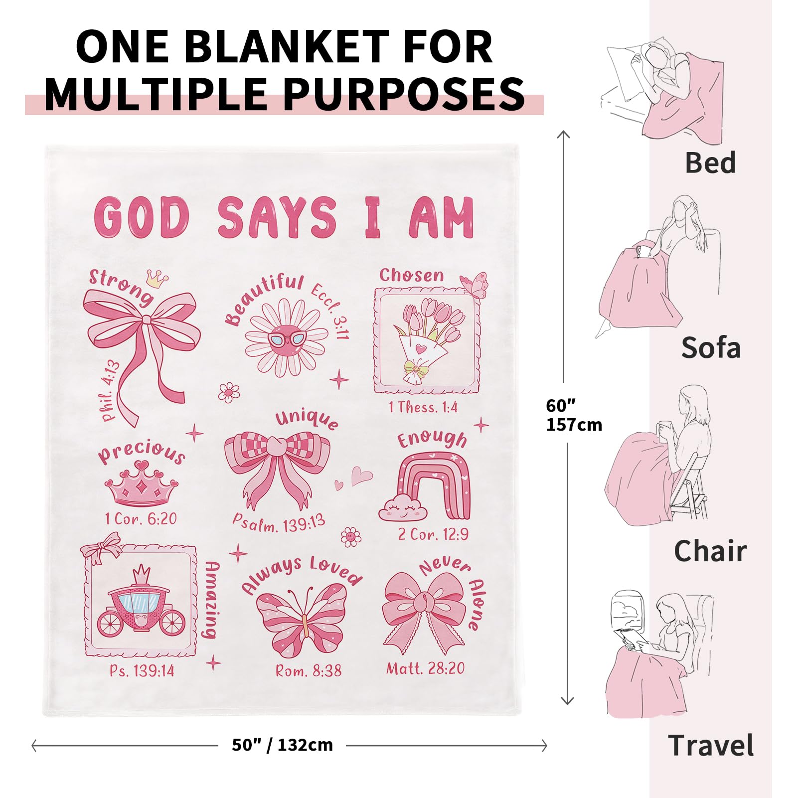 Baptism Gifts for Girl Christening, Christian Gifts for Girls, Flannel Soft Girl Blanket Decor, Christian Gift for Women on Birthday Christmas, Bible Verse Scripture Prayer Blanket - 50" x 60"