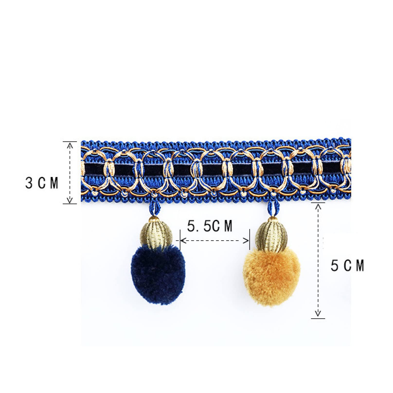 3 mètres, Pompon Suspendu, Garniture de Franges de Boule, Rideau, Pompon, Couture, Garniture de Dentelle, Bricolage, canapé, Nappe, décoration de la Maison(Blue)
