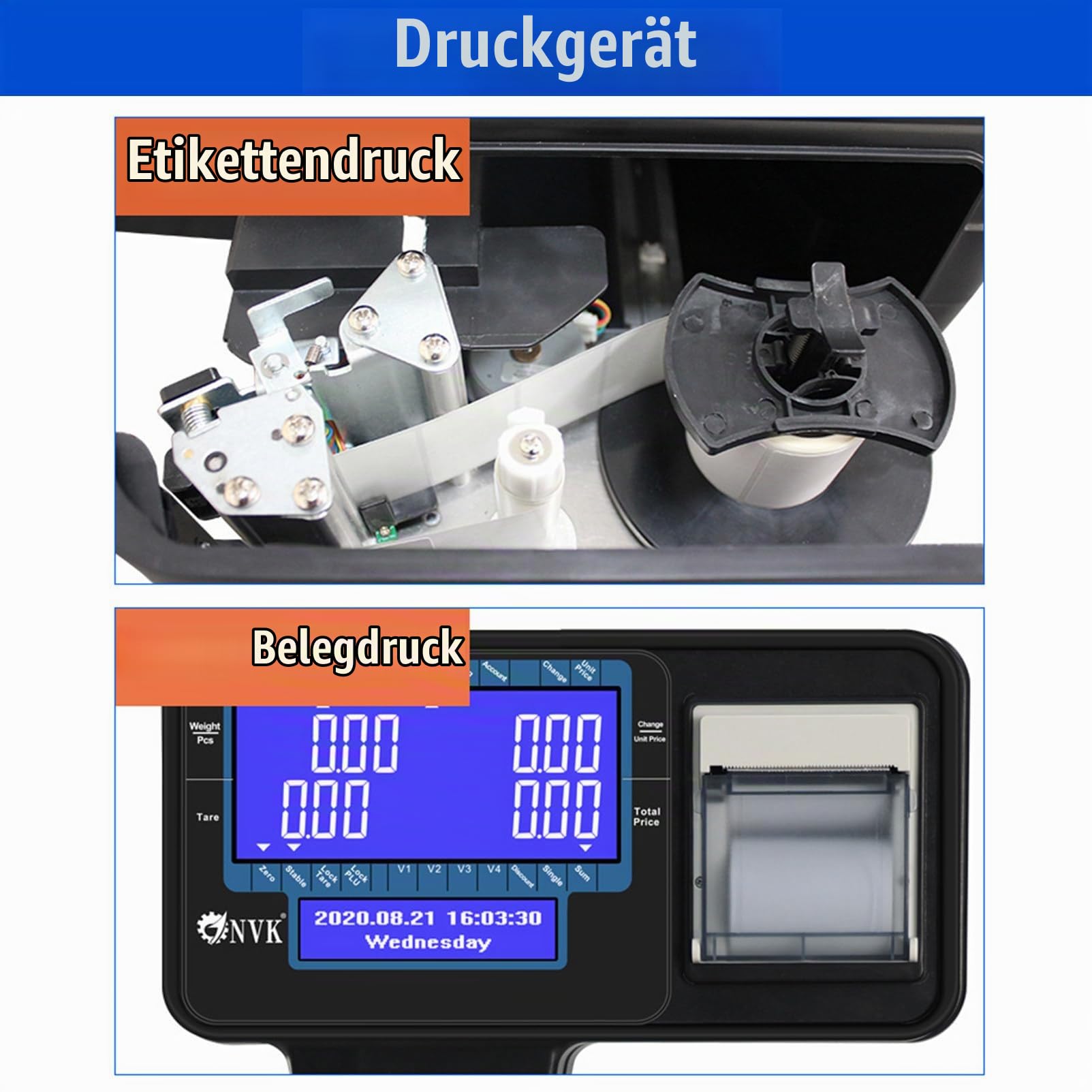 Digitale Kommerzielle Preiswaage, Elektronische Registrierkassenwaage für Obst im Supermarkt mit Etikettendrucker, 66 LB, Digitale Waage, Preisberechnung, Feinkost,Machine