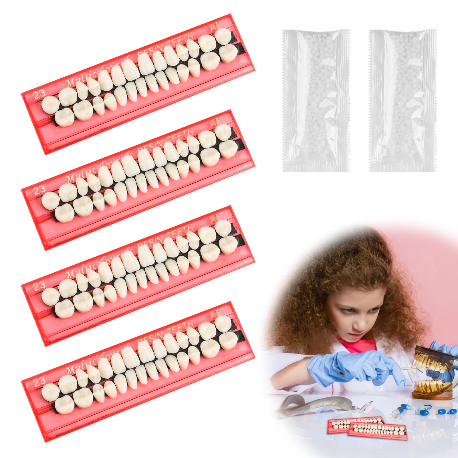 hoeslaw 112 Pcs Costume Individual Fake Teeth Dental, Loose Fake Teeth Replacement for Party Costume Class DIY Theatrical Crafting (4 Set with 2 Paste)