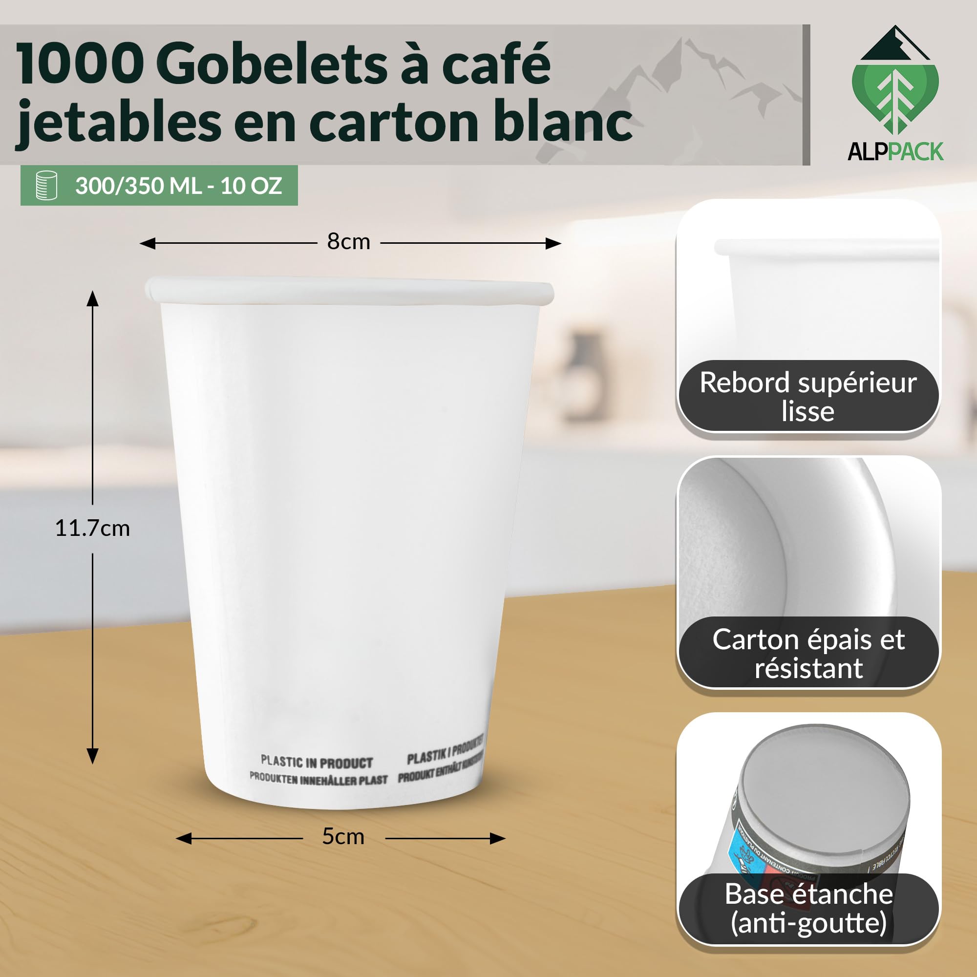 Juego de 1000 vasos desechables de cartón blanco 10 oz / 30-35 cl - vasos desechables para cócteles, jugos, bebidas calientes y frías, resistentes al calor, para fiestas, eventos y profesionales