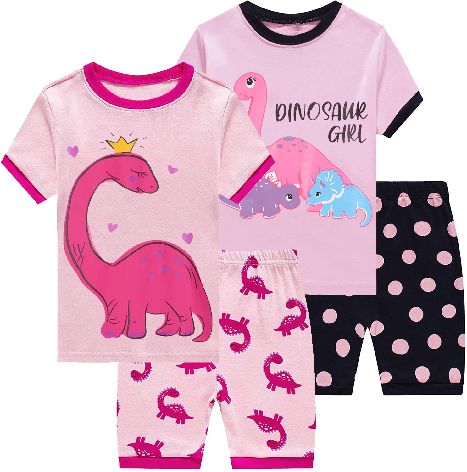 Little Girls Summer Pajamas Toddler Shorts Sets Unicorn Sleepwear for Kids Cotton Dinosaur Pjs 2 Piece Clothes 2-7 Years