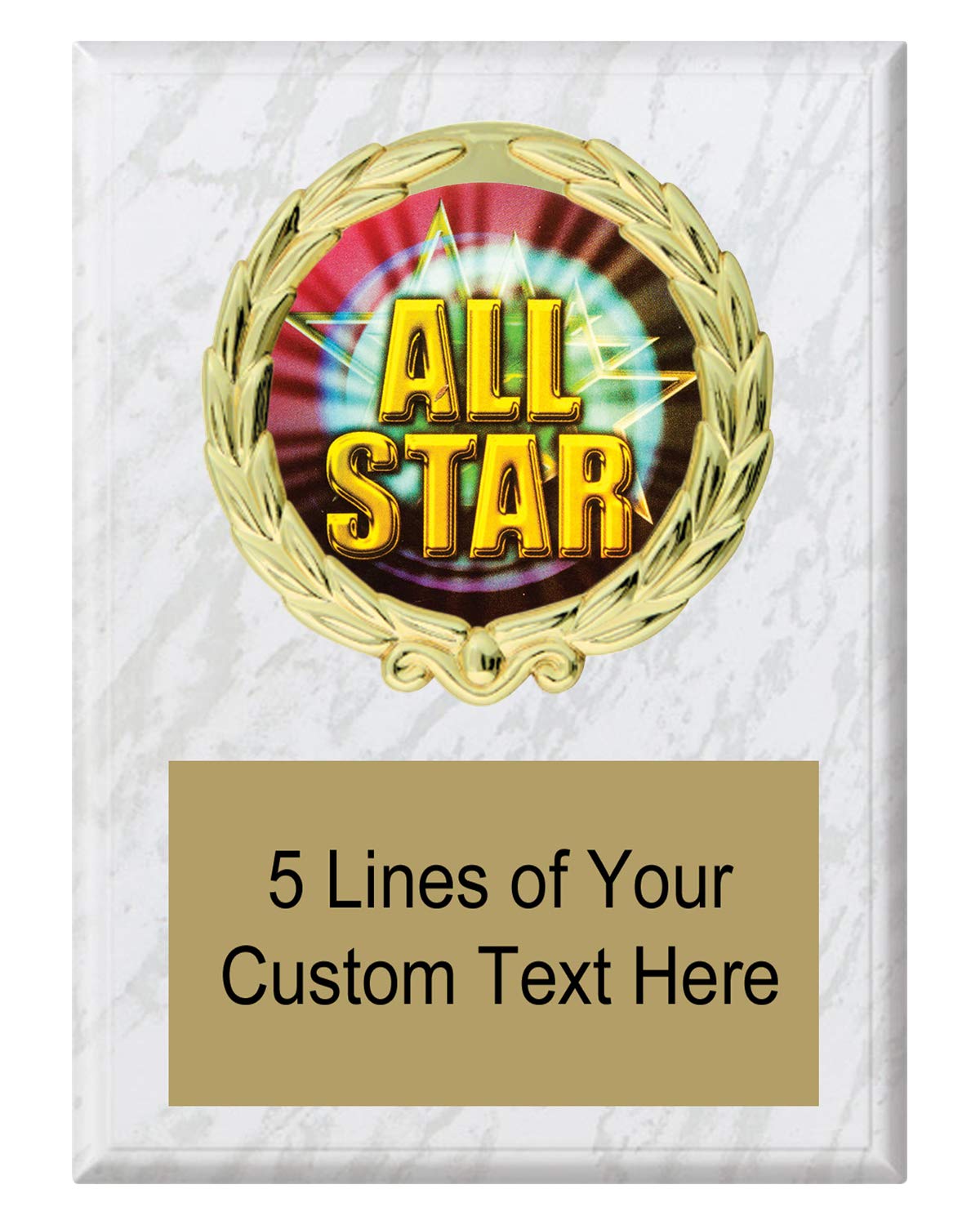 Express Medals 5x7 White Marble Color All Star Plaque Award Trophy with Engraved Plate MY4