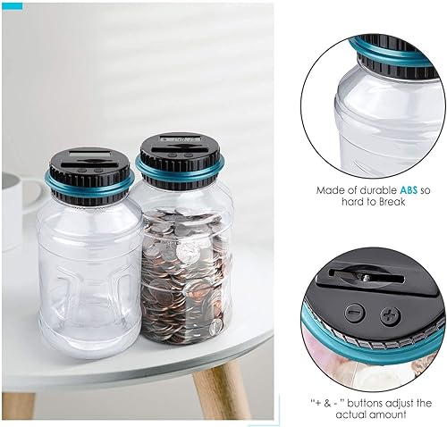 Vista 36 de Vcertcpl - Alcancía grande para niños y adultos, banco digital con contador de monedas LCD, capacidad de 1.8 L, tarro de dinero para adultos