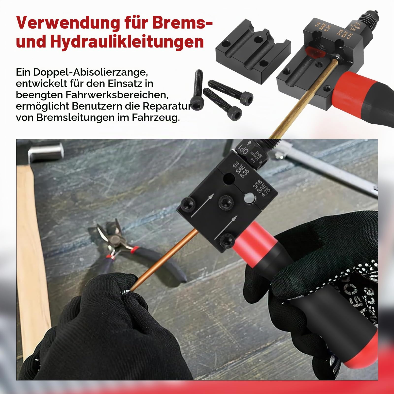 RUIZHI Bremsleitung Bördelgerät für SAE Bördelungen, 7,62m Ø4,75mm Bremsleitung Bördelgerät Satz mit 16 Anschlüssen+5 Verbinder +17mm Ratschenschlüssel, für Brems- BZW Hydraulikleitungen Verwendet