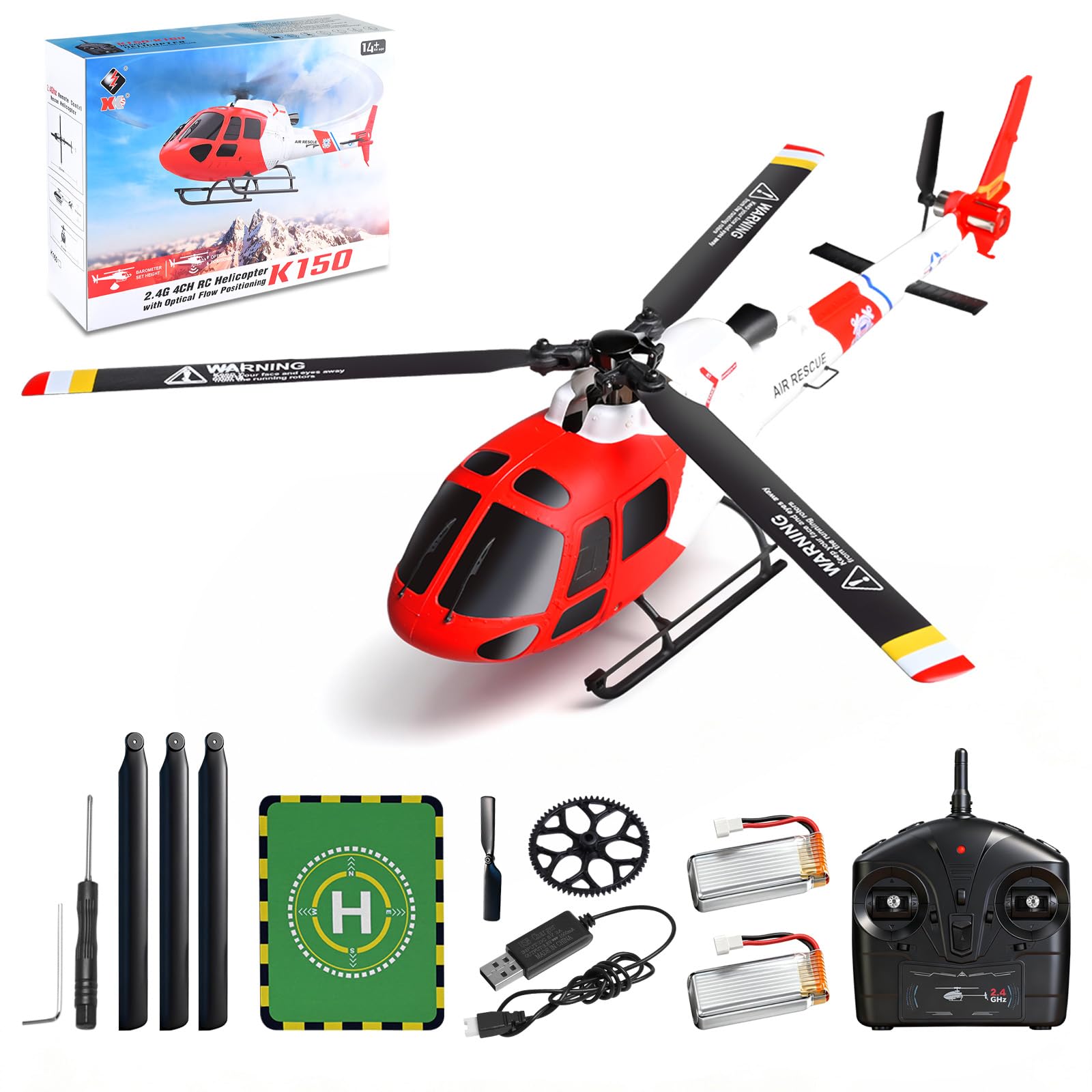 WLtoys K150 RC elicottero, 4 canali 3-Wing Aileronless elicotteri telecomando per principianti adulti, giroscopio a 6 assi, tenuta barometrica dell'altitudine, un tasto decollo atterraggio