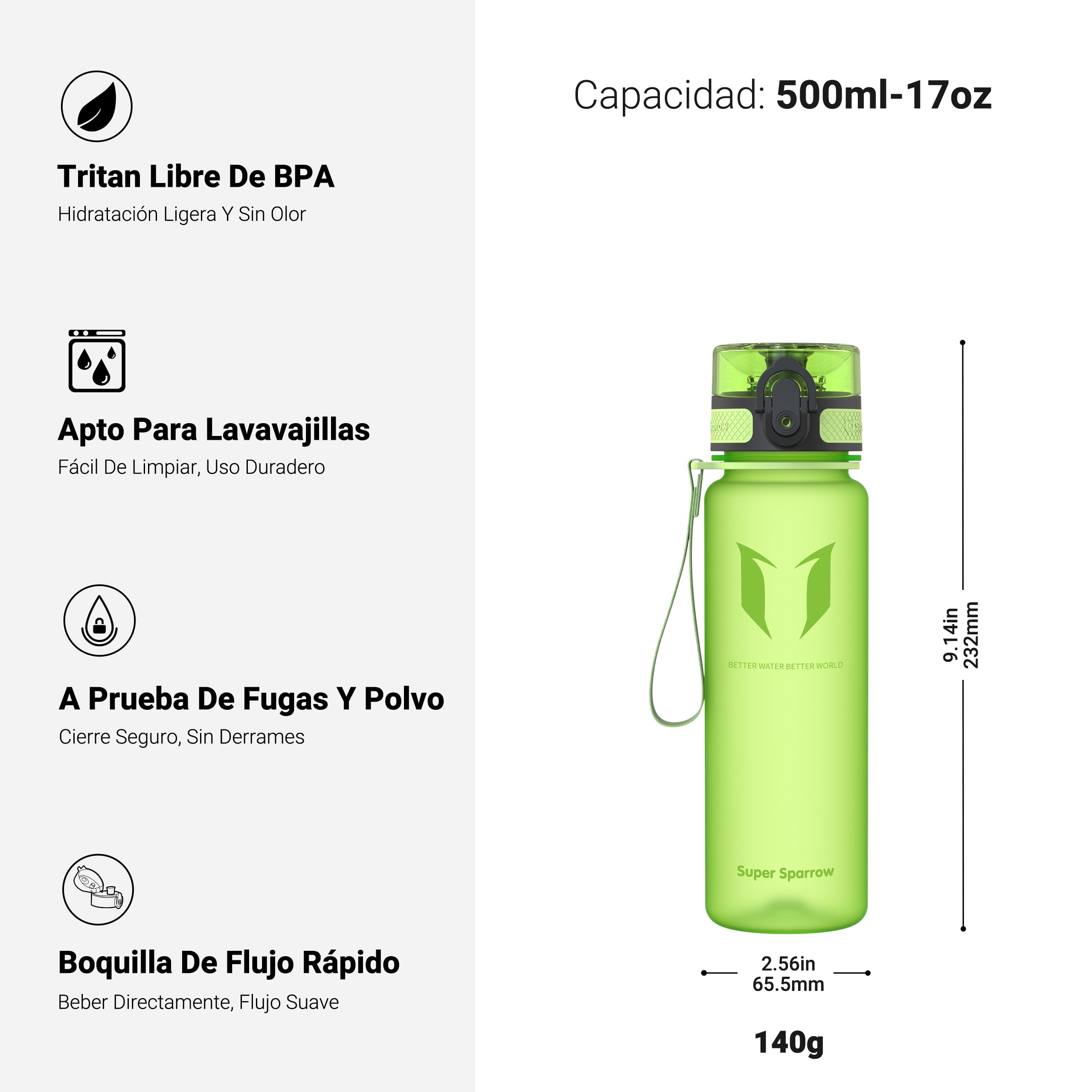 Super Sparrow Botella de Agua Deportiva -350ml & 500ml & 750ml & 1000ml - Sin BPA — view 3