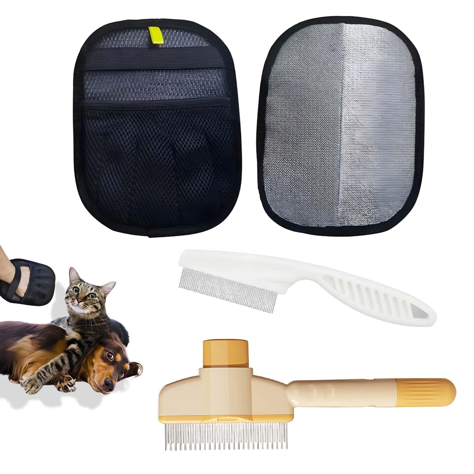 4 Pcs The Magic Brush Pet Hair Set, Pet Hair Remover Glove With Slicker And Flea Comb, Grooming Gloves Wash