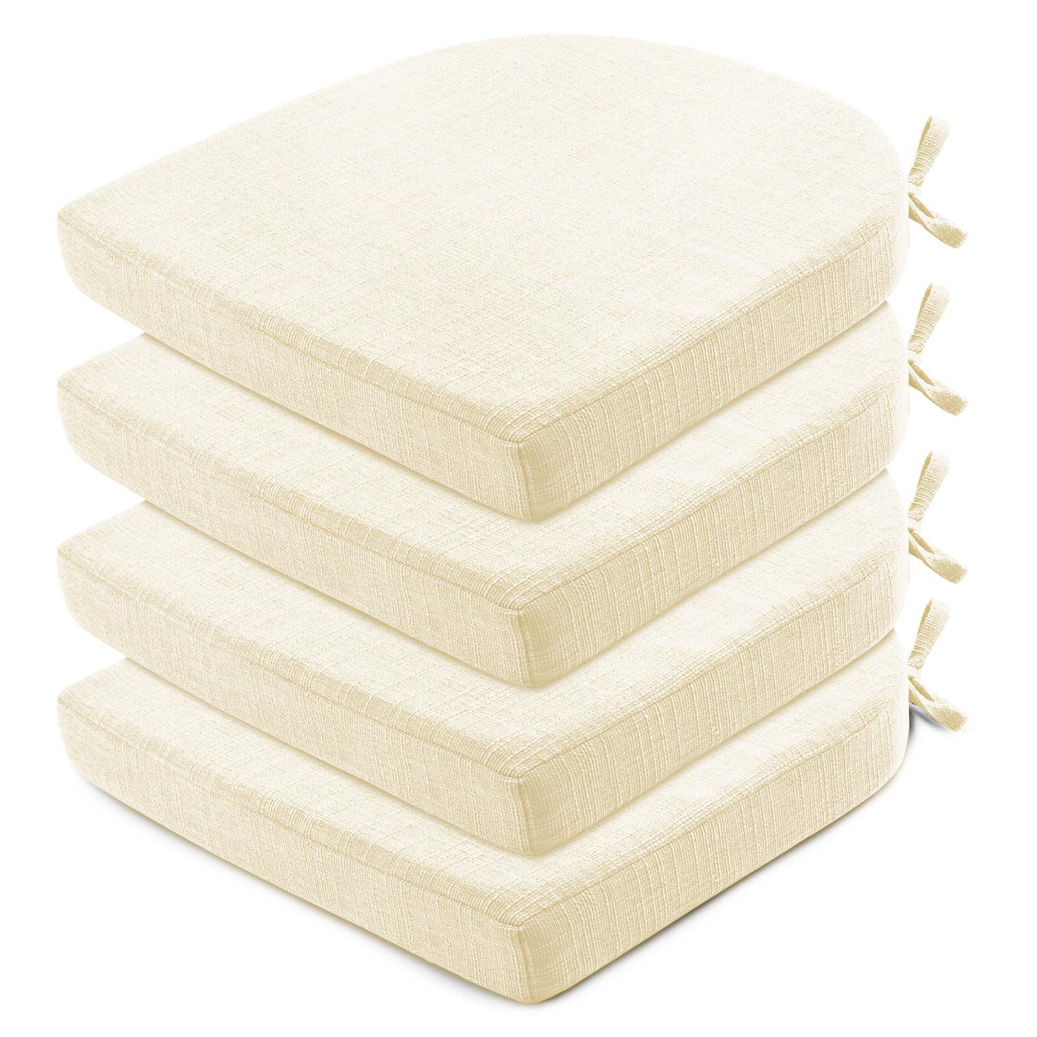 Chair Cushions for Dining Chairs 4 Pack - Kitchen Chair Cushions with Ties and Non-Slip Backing - Dining Chair Pads 16"X16"X2", Beige