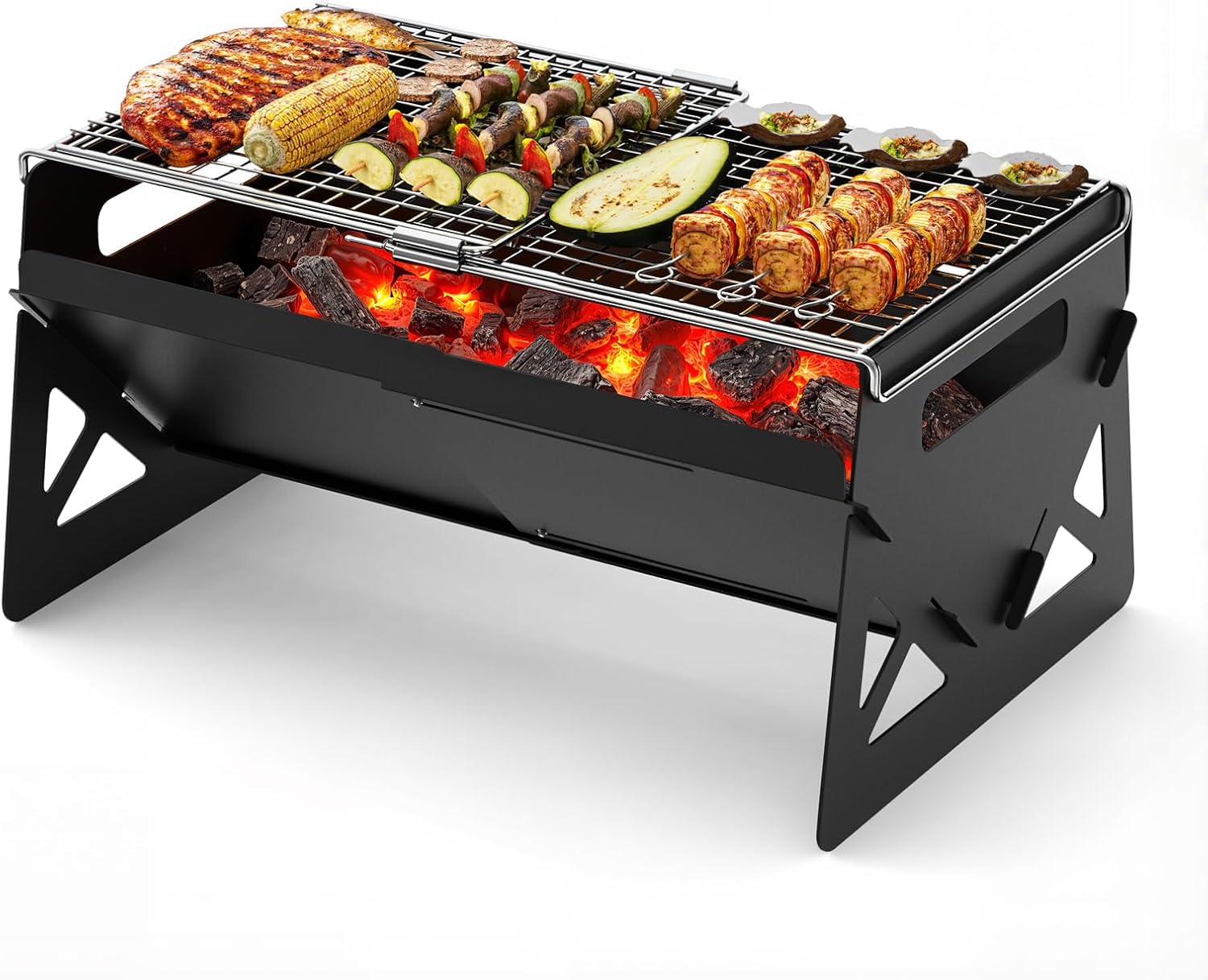 Charcoal Grill, Folding Portable Grill, with Carry Bag, Camping Firepit for Outdoor Cooking, Campfire, Patio, Backyard, Backpacking, Party, 15.35 * 12.99 * 5.51 Inches Black - Image 1 of 7