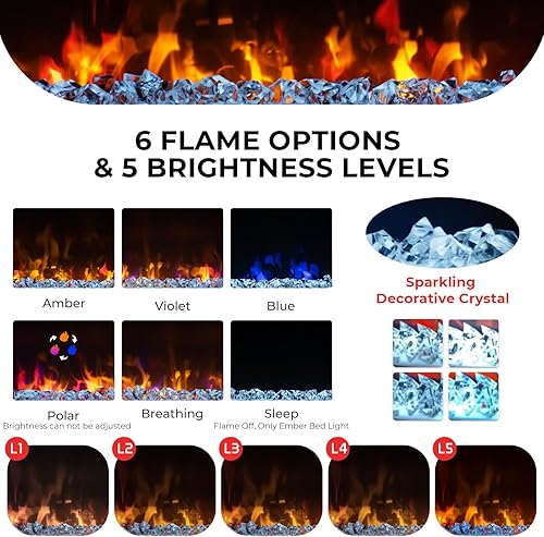 Miniatura 3 de Tangkula Chimenea eléctrica de cuarzo infrarrojo de 23 pulgadas con control remoto, calentador de chimenea empotrado de 1500 W con termostato,