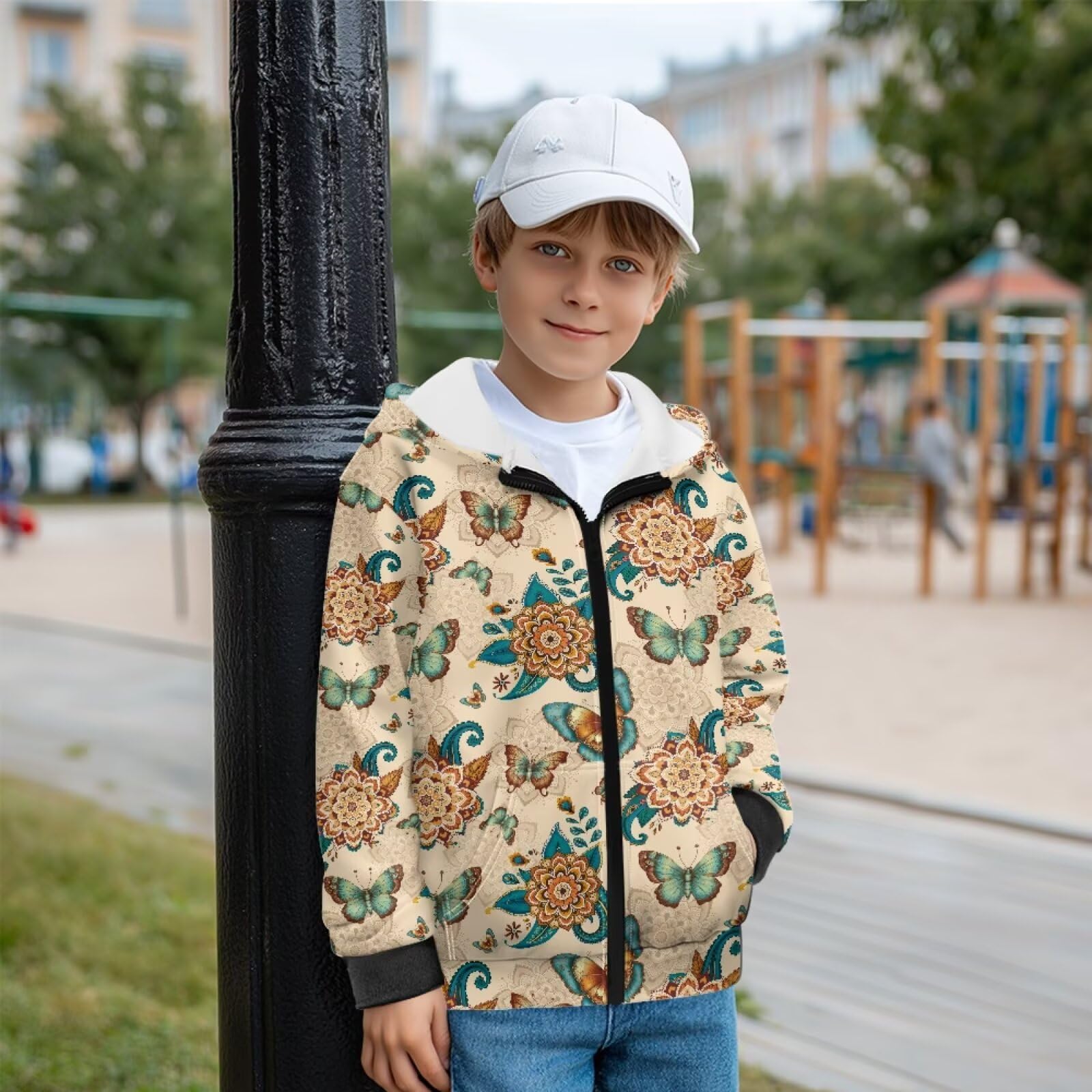 Xoenoiee Dziecięce bluzy z kapturem dla chłopców i dziewcząt kurtka zapinana na zamek z kieszenią nastolatki bluza z kapturem z długim rękawem 6-16 sweter top