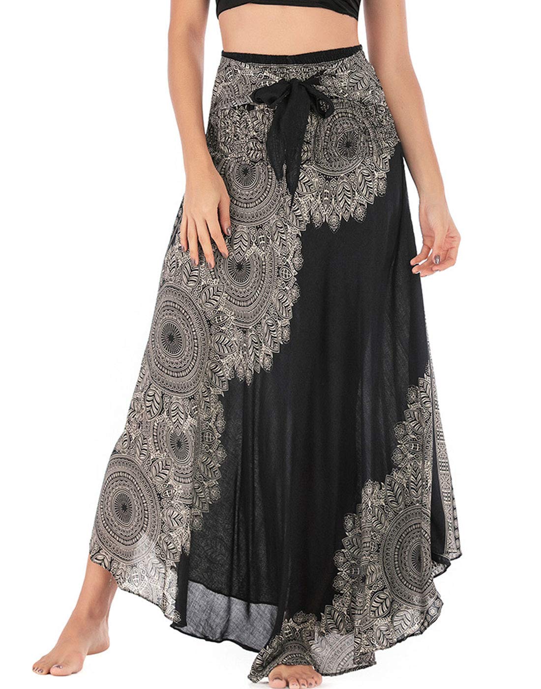 FEOYAMujer Maxi Falda de Playa 2 en 1 Bohemio Vestido Grande Swing Falda Vacaciones Primavera Verano Falda Estilo Étnico Largas Enaguas Informales