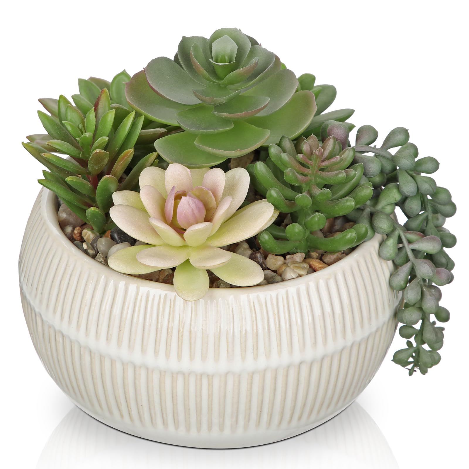 DILATATA Artificial Succulent Plants in Pot 5.5 Inch Fake Succulents Arrangement Potted Plant in White Ceramic Planter Bowl for Home Office Desk Shelf