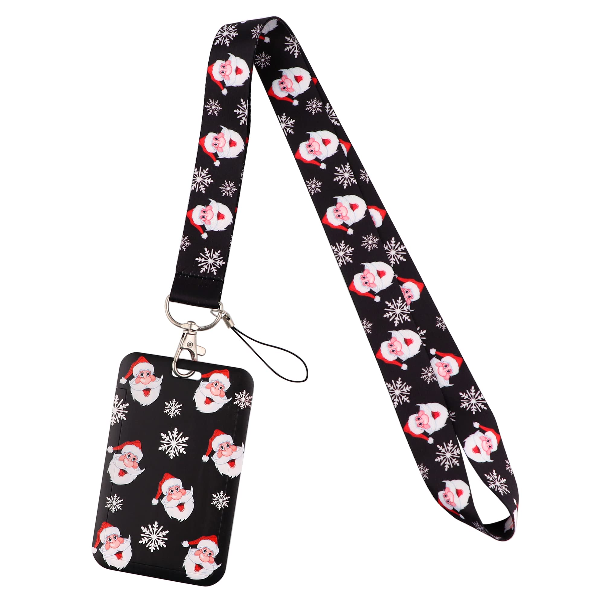 Juanooo Cute ID Lanyard with Badge Holder for Girl Women Cool Christmas Badge Lanyard for Keys ID Card(Black Santa) — image 1
