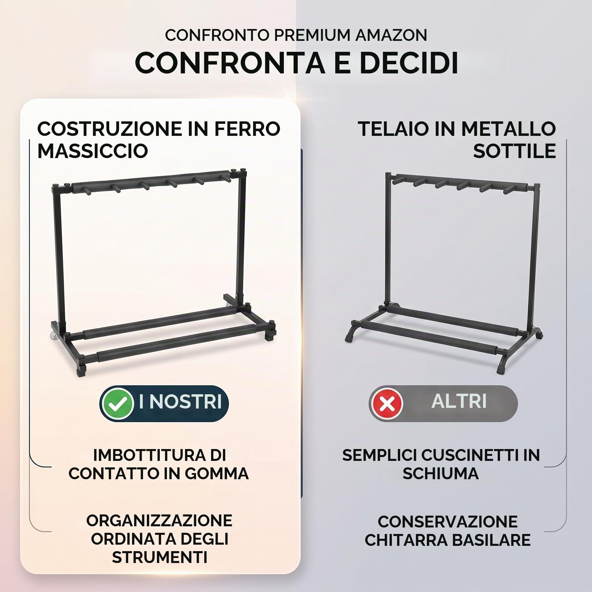 Ejoyous Supporto per Chitarra a 5 Scomparti, Multifunzione, per Chitarra in Metallo, Supporto per Chitarra, con contatti in Gomma, per Chitarra (5)