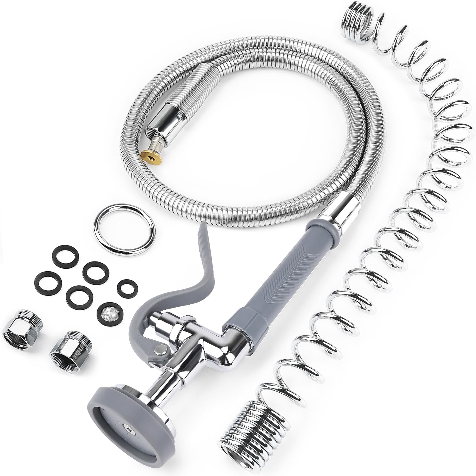 Commercial Sink Sprayer with 44” Flexible Stainless Steel Hose & Pre Rinse Spring, Spray Valve ...
