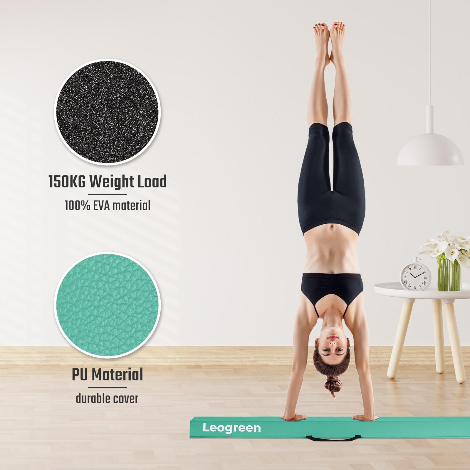 Leogreen Trave Ginnastica Artistica 240/270 cm in Pelle PU, Trave di Equilibrio Ginnastica con Fondo Antiscivolo, parallela Ginnastica Artistica per Bambini Bambina