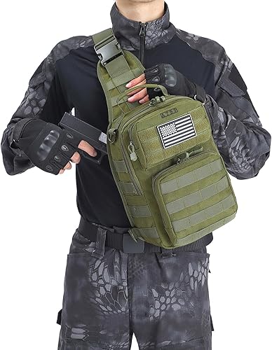 Miniatura 7 de ATBP Mochila táctica tipo bandolera para hombre, bolsa de hombro oculta, bolsa cruzada para hombres, 10L, Verde, Mochilas Sling
