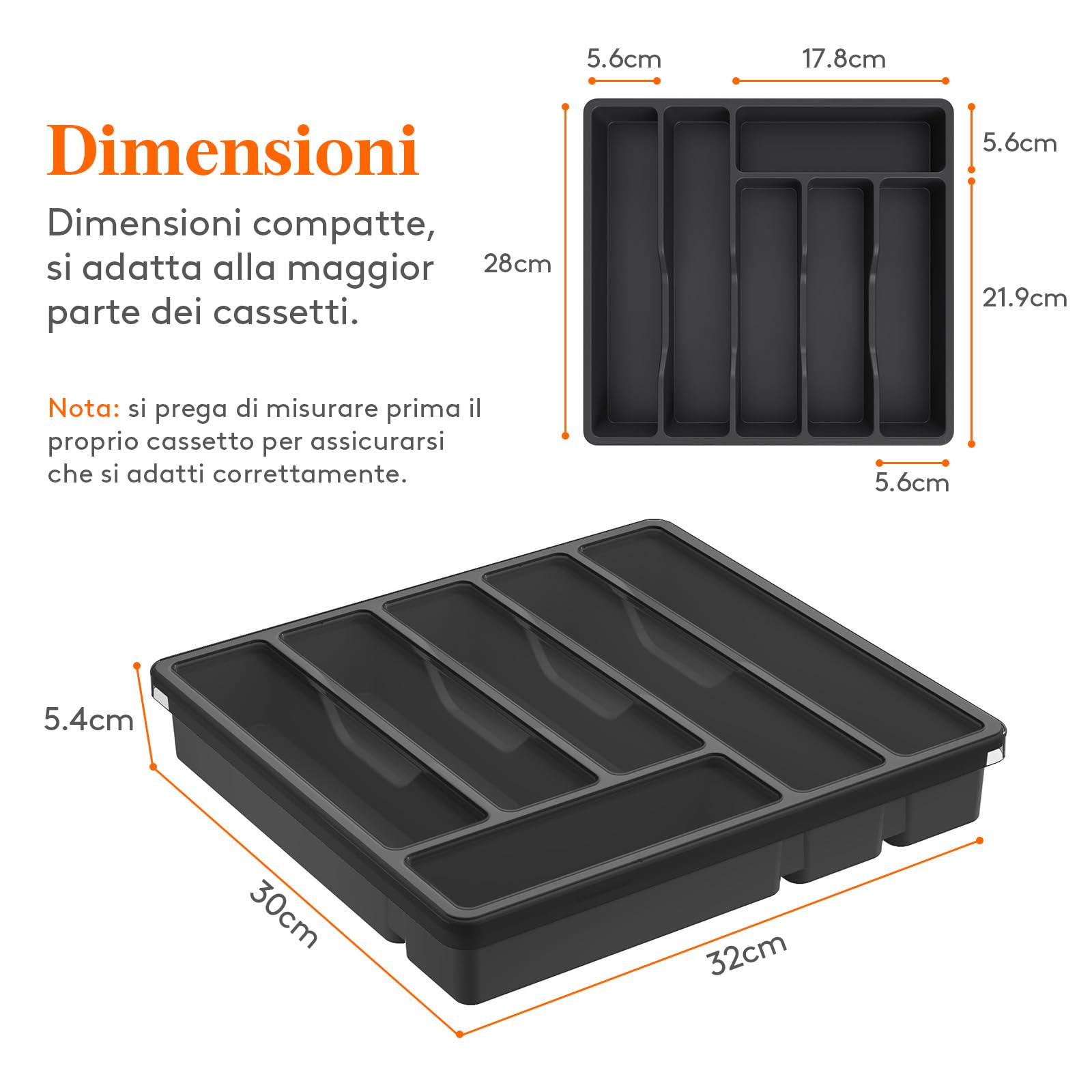 Lifewit Portaposate con Coperchio, Contenitore Porta Posate da Cassetto per Cucina, Organizer in Plastica per Cassetto per Cucchiai, Forchette, Coltelli, 6 Scomparti, Nero