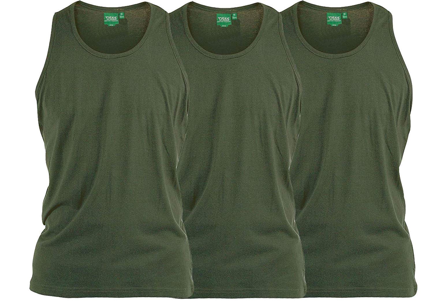 D555 Pure Cotton Long Length 3 Pack Vests in Khaki in 6XL
