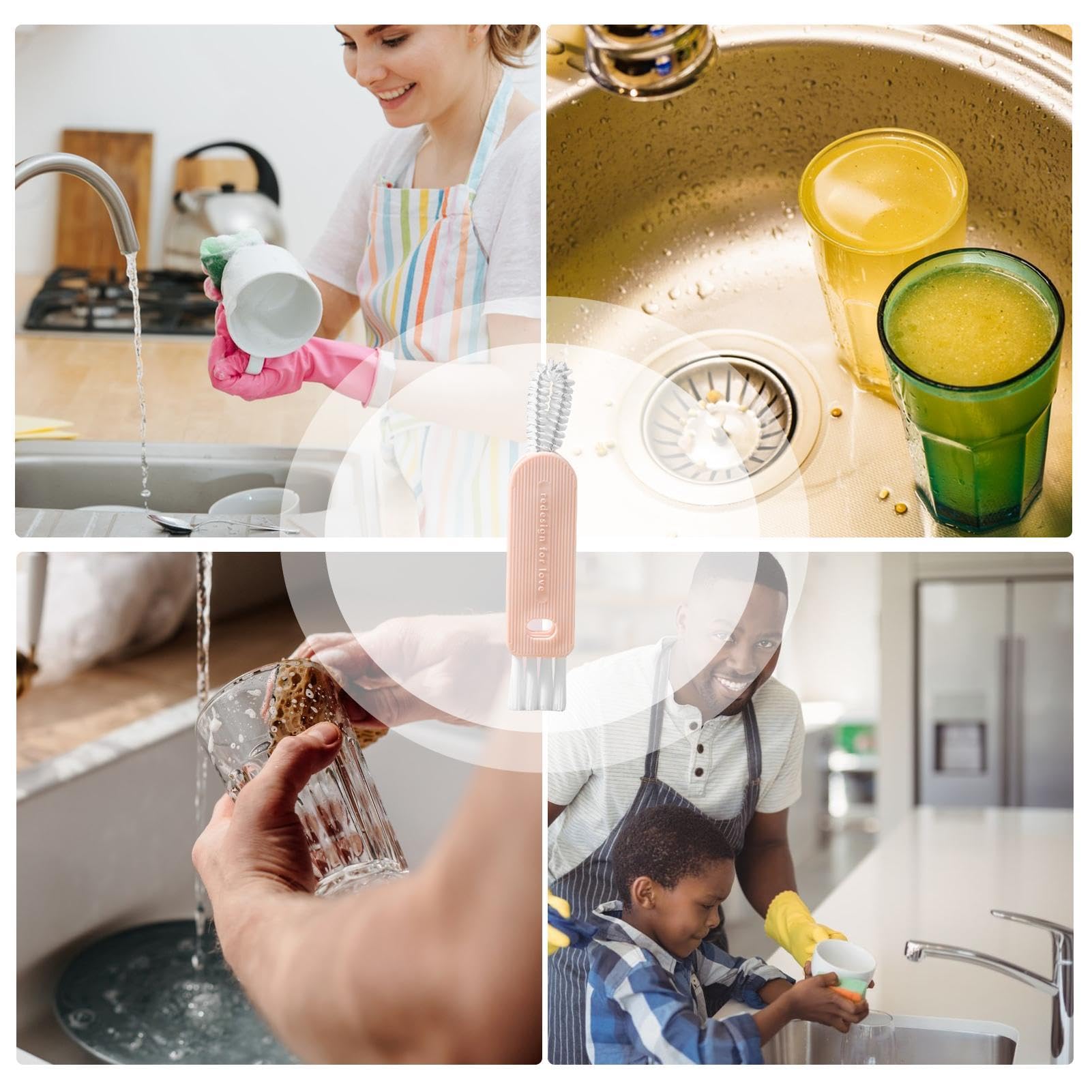 Cepillo de limpieza pequeño - Cepillo de limpieza para chupadores planos, herramientas de limpieza de botellas de agua, cepillo de limpieza multifunción con orificios para colgar biberón de lactancia