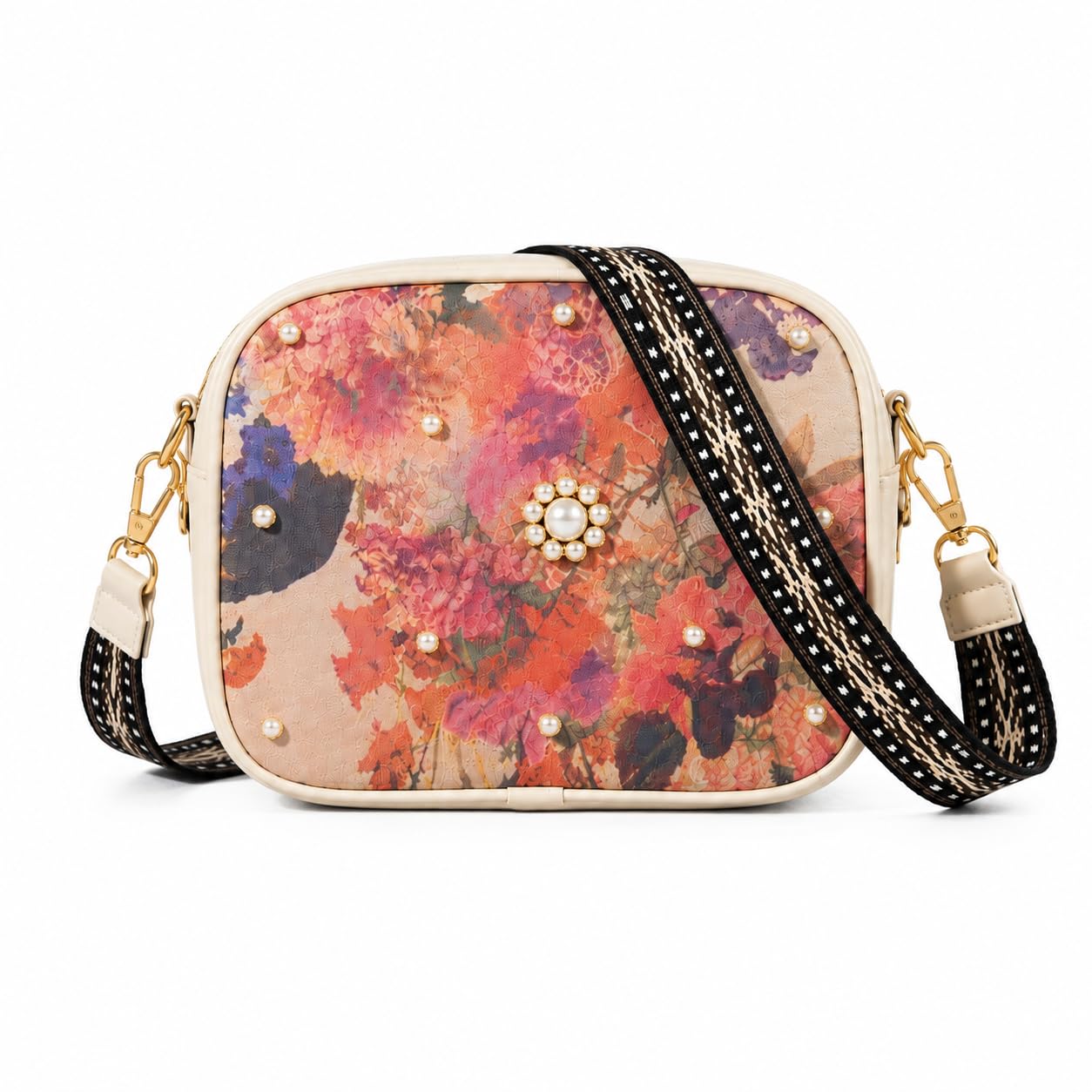 Floral Print Crossbody Bag with Pearl Embellishments-picture-13