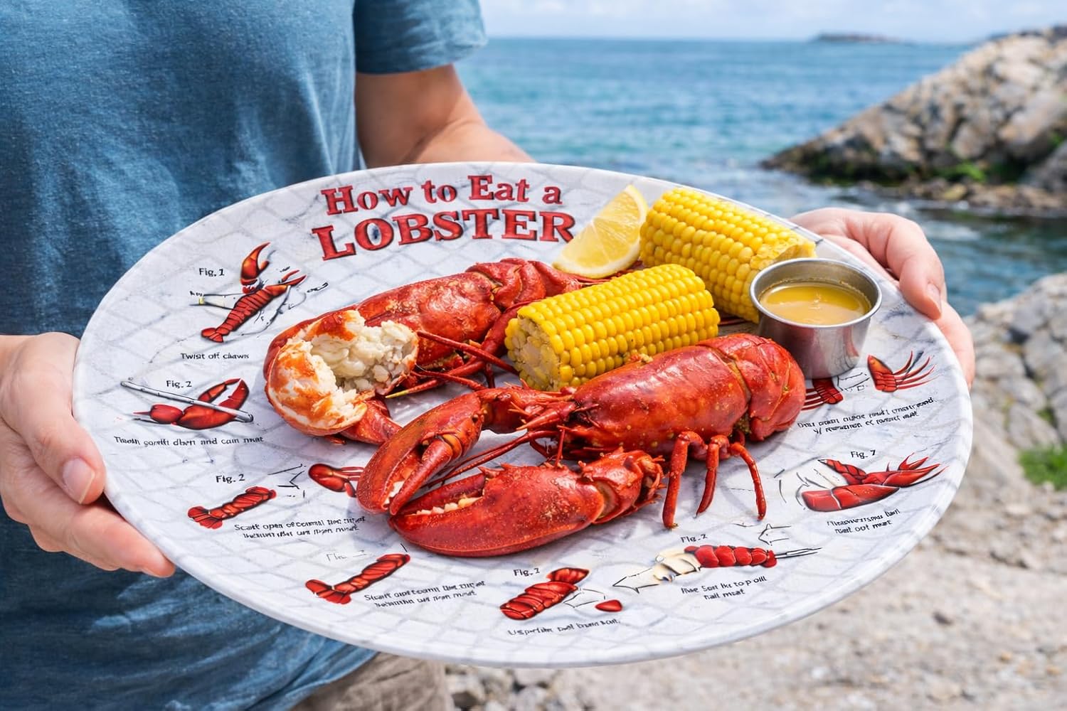 4 Lobster Plates OVAL Plastic How To EAT LOBSTER Diagram - Image 2