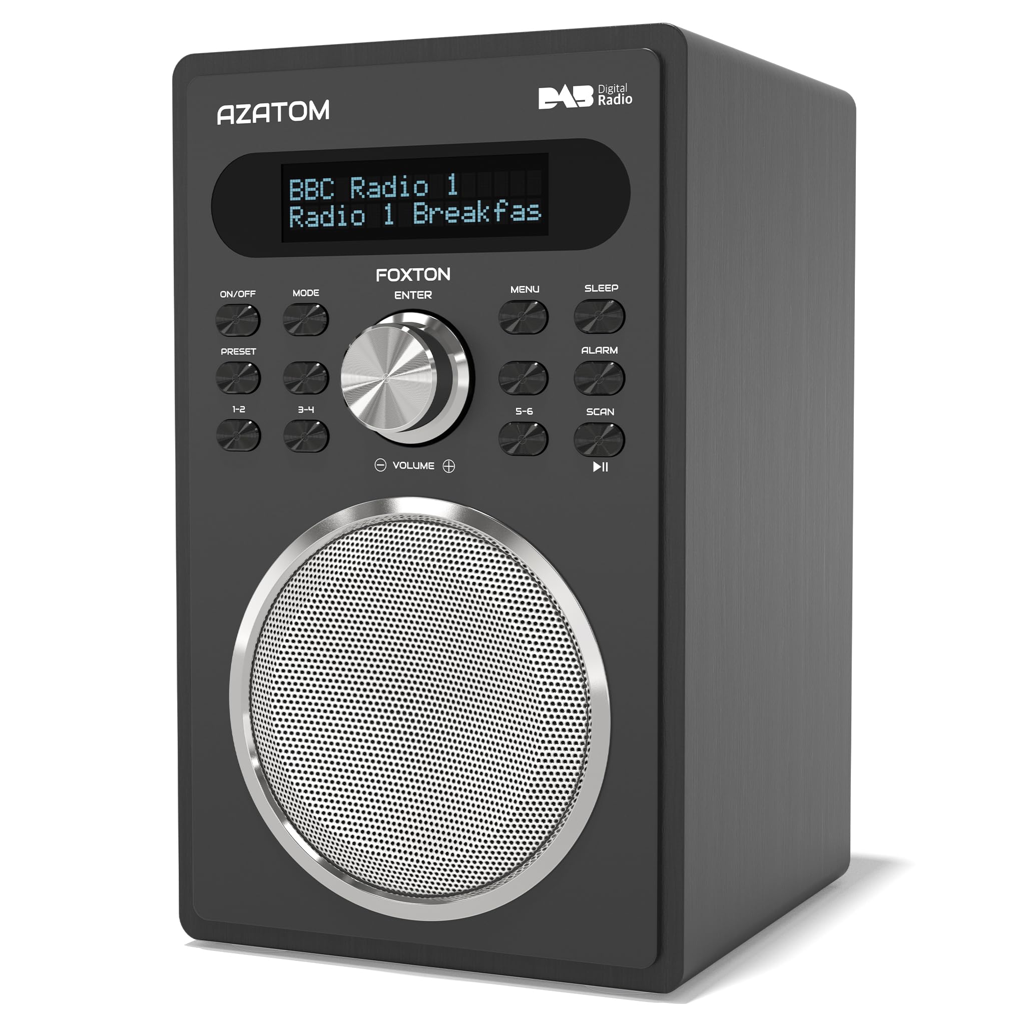 DAB/DAB+ & FM Digital Radio | Simple Controls | Dual Alarms & Sleep Timer | Mains Powered | Bluetooth | USB Device Charging | Perfect for Home, Office or Outdoors | AZATOM Foxton FX2 (Black)
