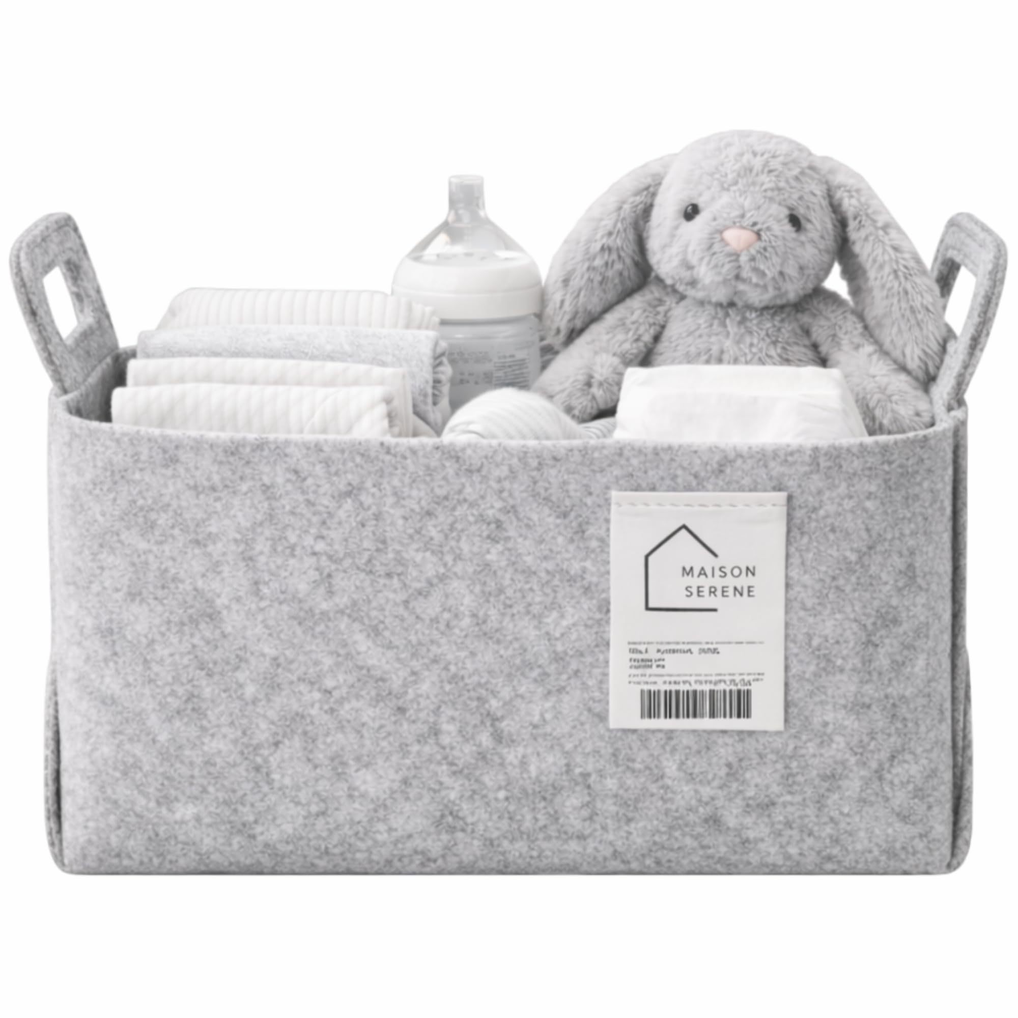 Maison Serene Grey Collapsible Felt Storage Basket With Handles, Foldable Fabric Bin Organizer For Shelves, Closet, Toy Storage & Nursery, Large