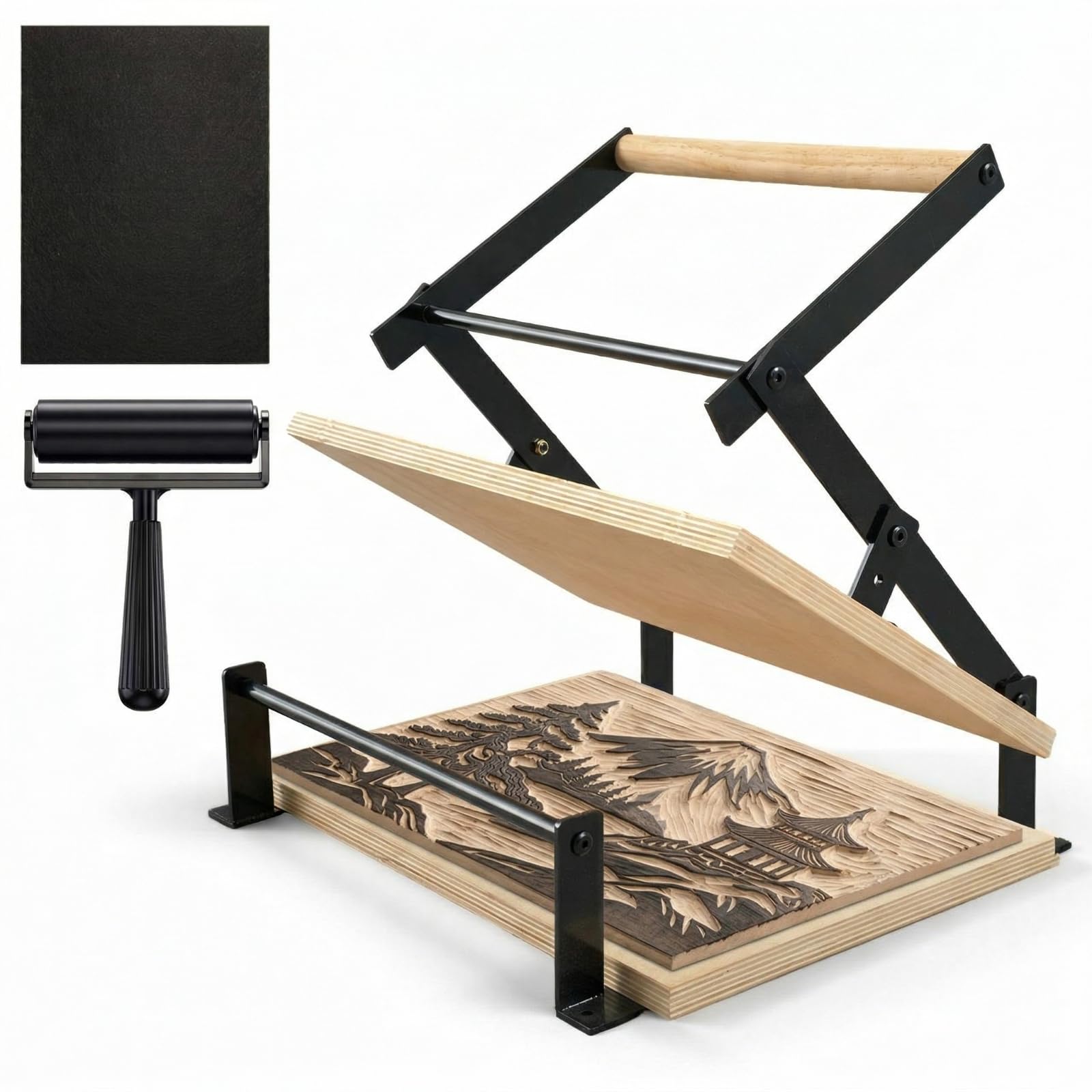 Photo 1 of Lanties A3 Black Printing Linocut Hand Lever Press Machine with Rollers and Felt Pads for Lino Cuts, Cutting Printing, Linoleum Blocks Printmaking Tools Kits for Hobbyists and Home Crafters