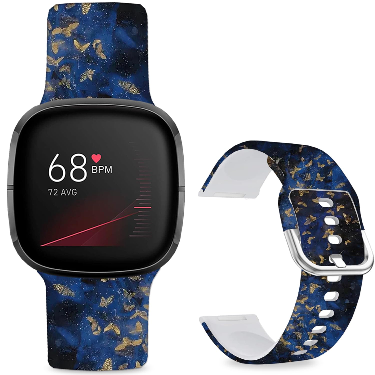 Leotop Pattern Printed Soft Silicone Replacement Bands Compatible with Fitbit Versa 4/ Fitbit Versa 3/ Fitbit Sense 2/Fitbit Sense for Women Men Teens. (Starry Sky and Butterfly)