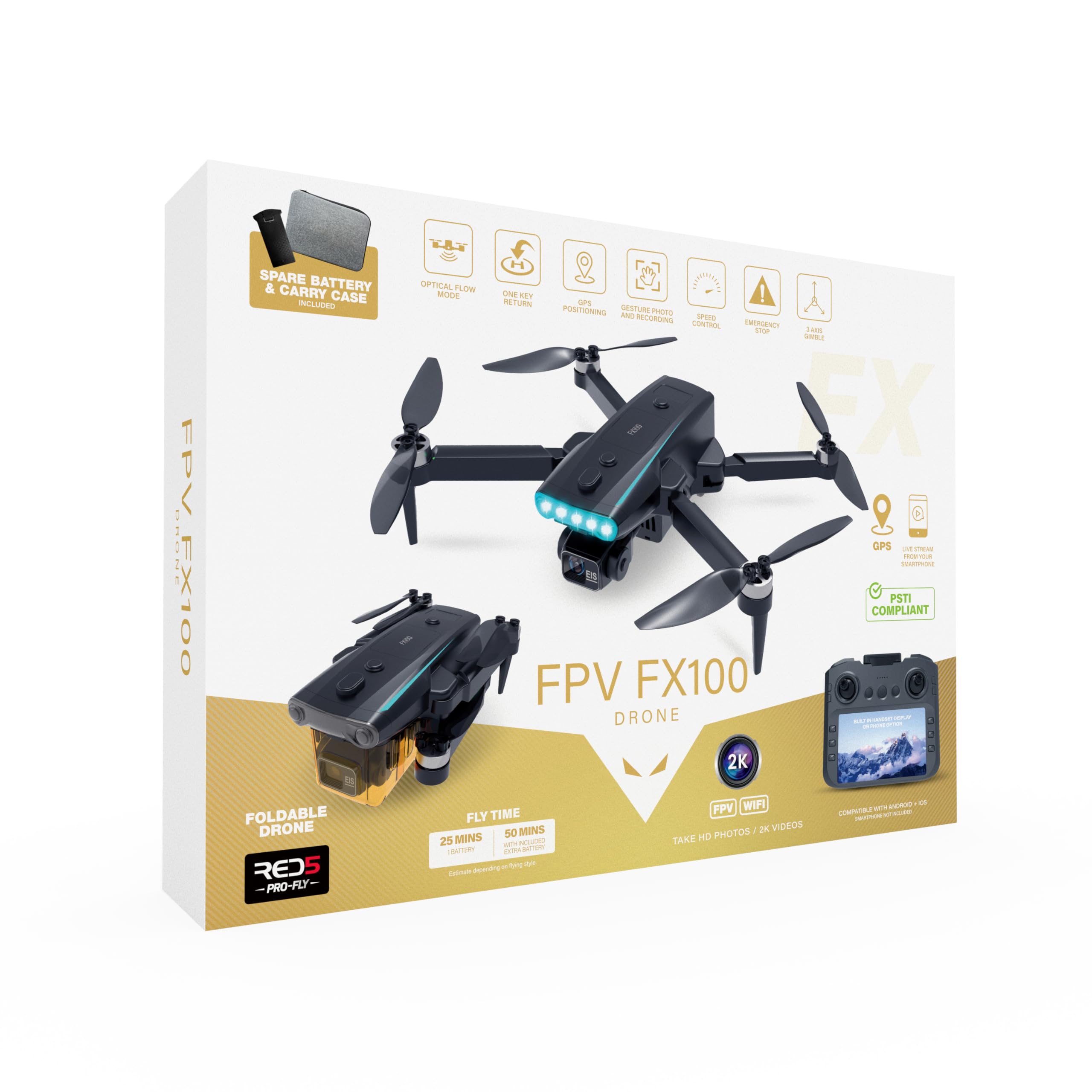 RED5 FX100 2K HD FPV Wi-Fi Secure PSTI Foldable Remote Control Quadcopter Drone