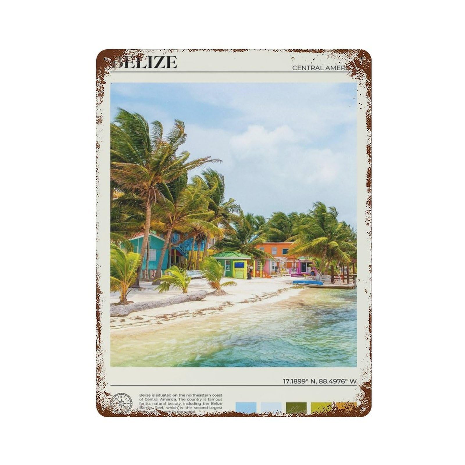 xiaoxiaoshen Real Photo Belize Decor Central America Wall Decor Art Metal Tin Poster Modern Home Decor Art Home Bar Shop Decorations Vintage Sign 40x30cm