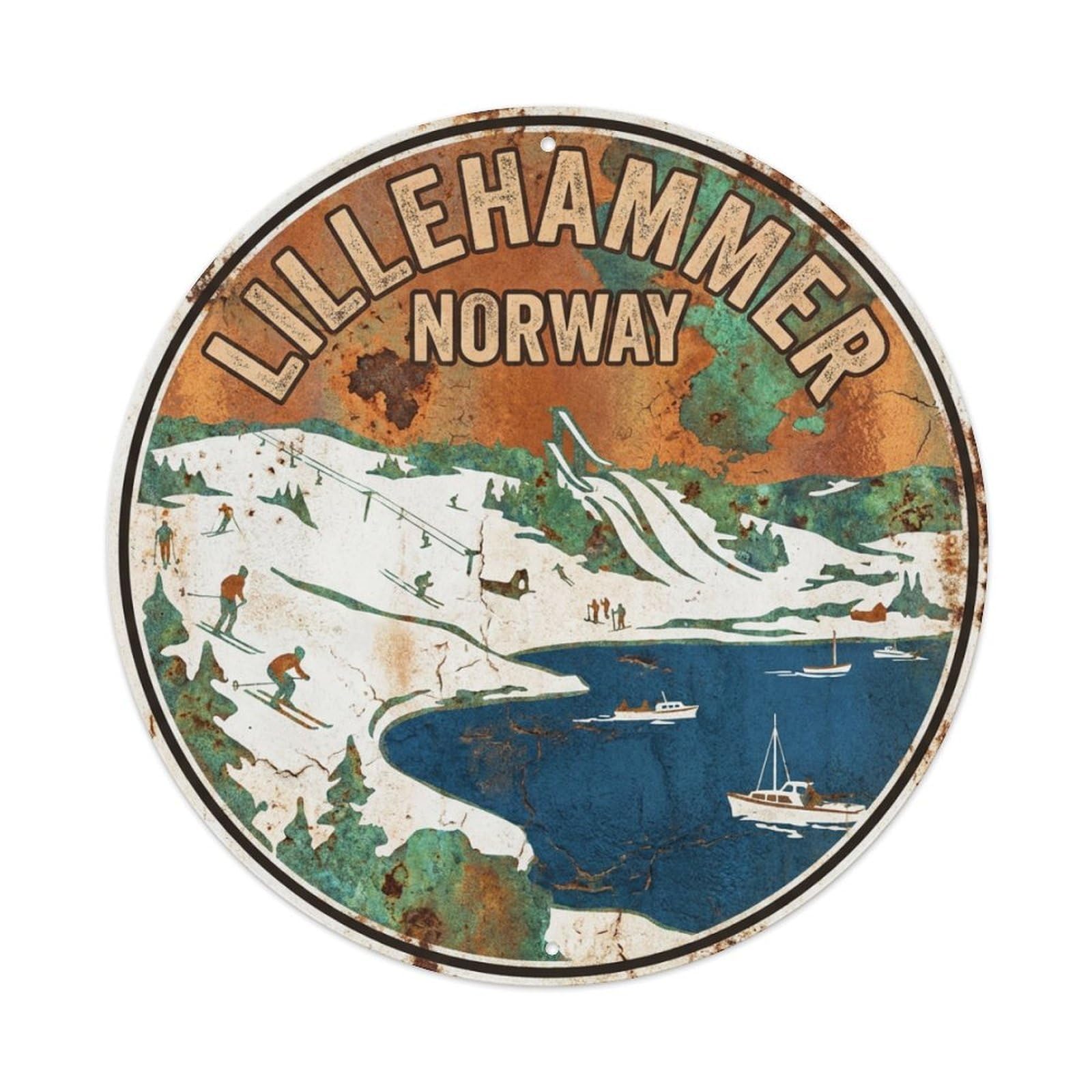 Vintage Norway Travel Lillehammer Metal Tin Sign