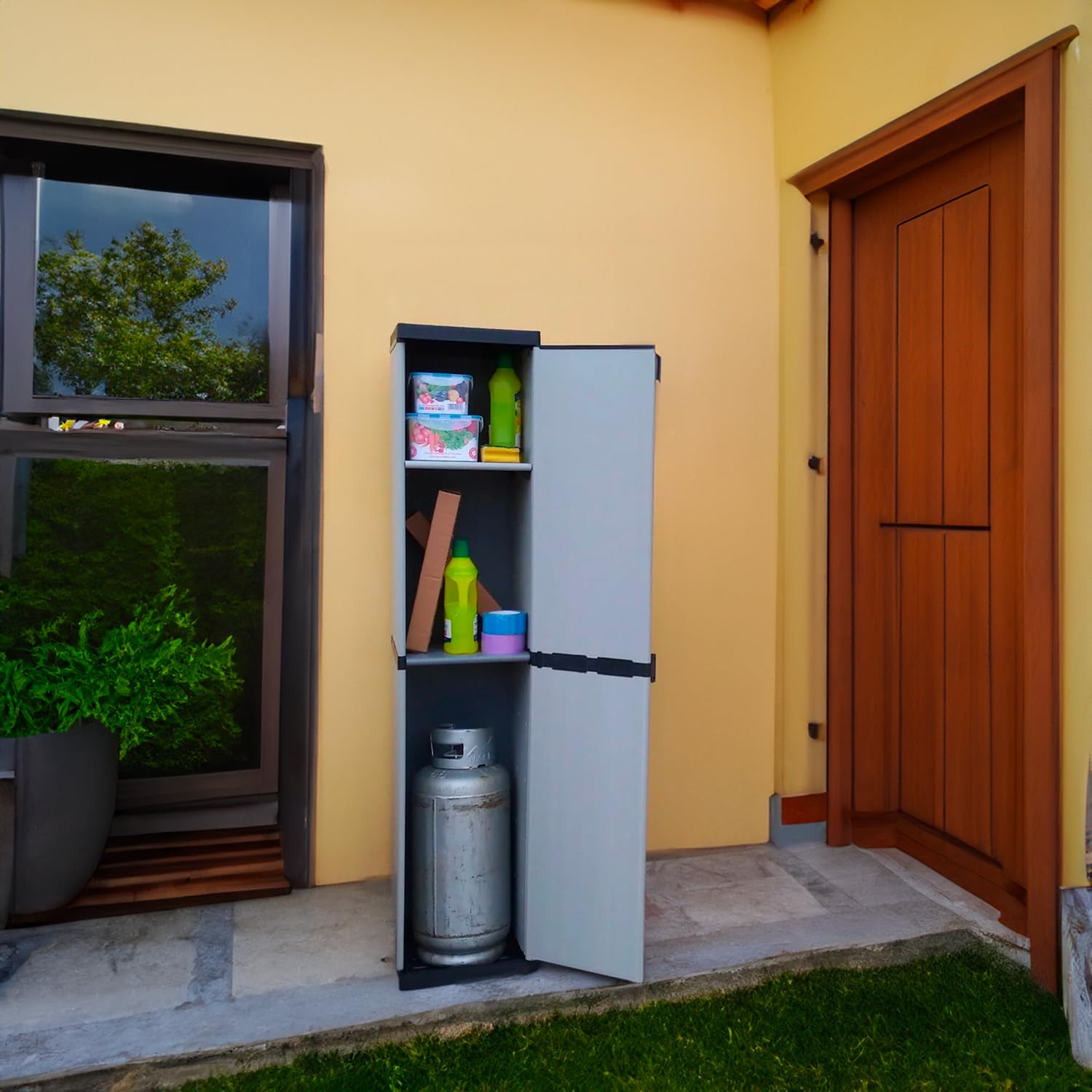 Armario Modular de 1 Puerta – Armario versátil de plástico – Armario para Interiores y Exteriores – 34 x 39,5 x 168 cm, Gris