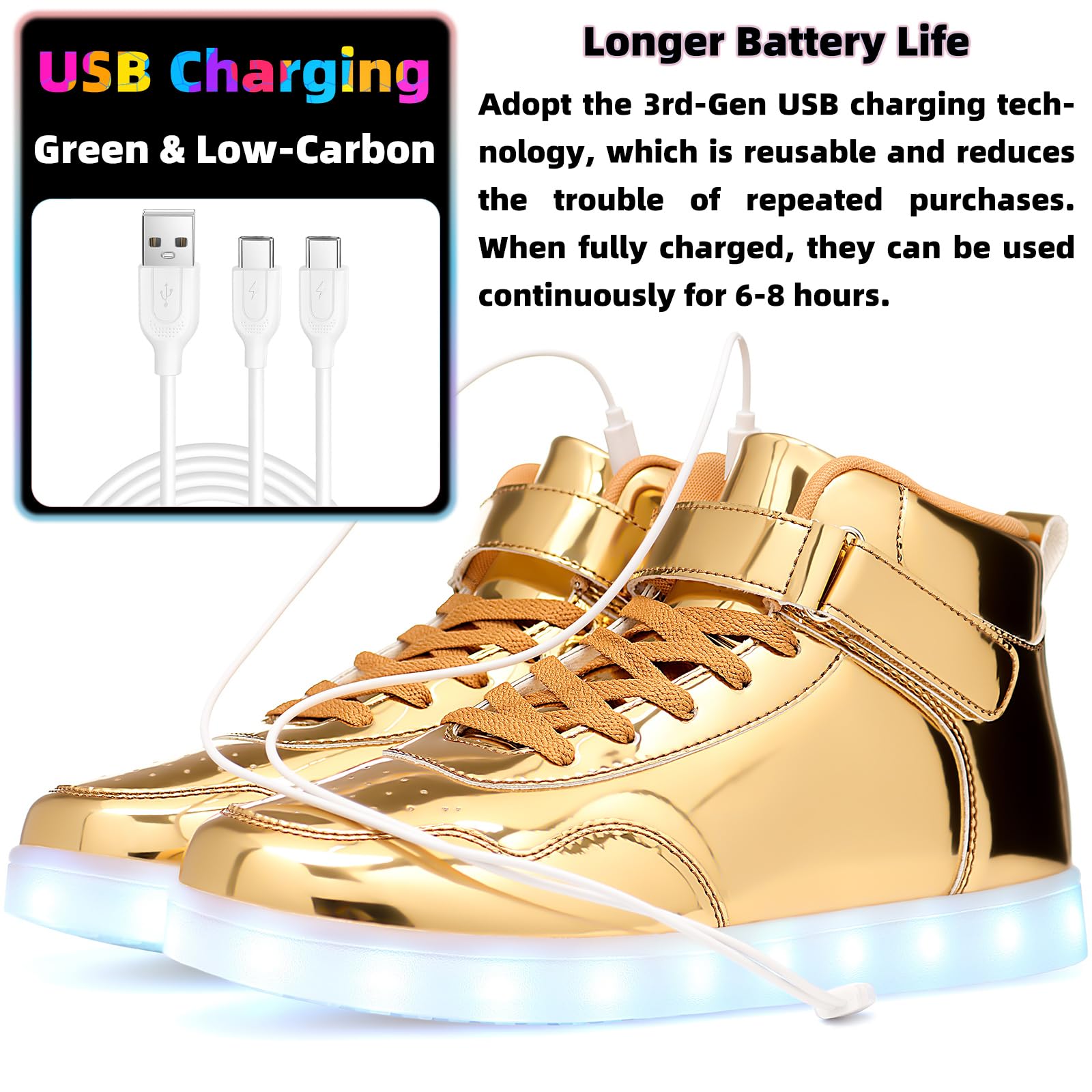 APTESOL Scarpe da ginnastica unisex con luci a LED, alte e luminose, per donne e uomini