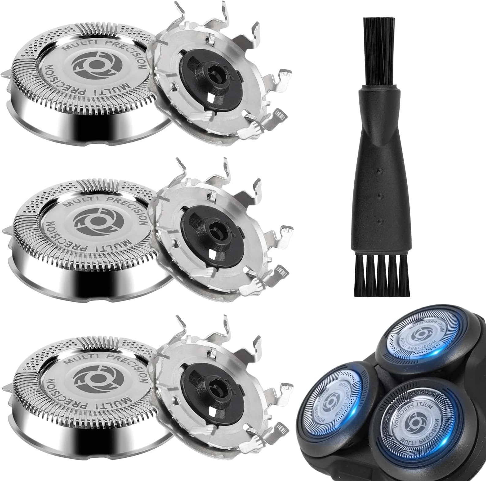 3 Pack Replacement Shaver Heads Compatible with Philips, Series 5000, Dual Blade Replacement Head Shaver Heads Replacement with Cleaning Brush