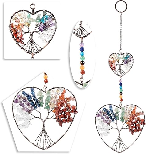 Miniatura 3 de TUMBEELLUWA Adorno colgante de cristal de árbol de la vida de 7 chakras colgante de piedra de reiki curativa de 7 chakras para ventana pared