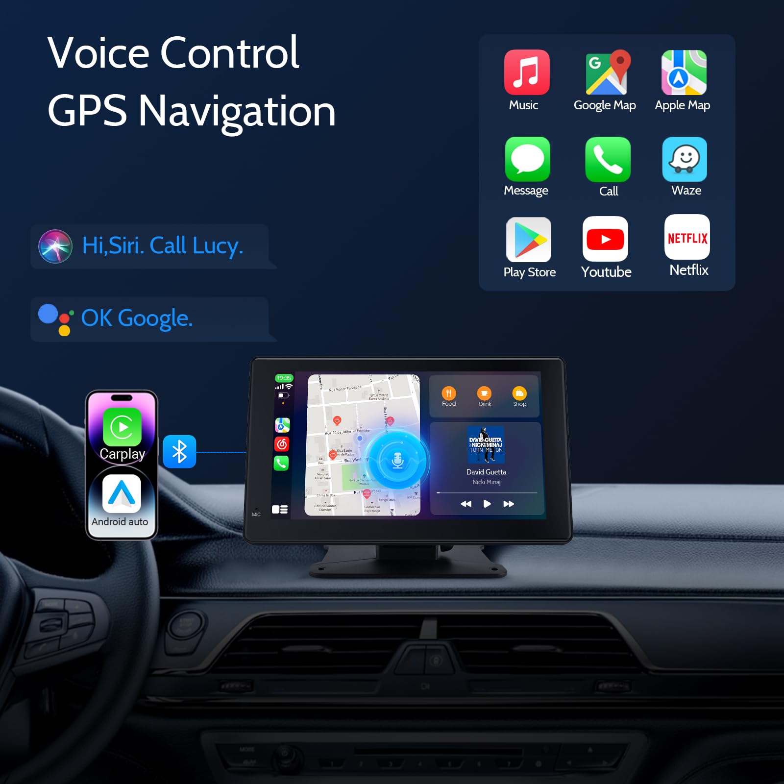 Haudio Schermo Per Auto,Carplay Wireless Andriod Auto,Touchscreen da 7 Pollici con 1080P Retrocamera Auto,Bluetooth|Mirror Link|AUX|FM Autoradio senza fili Compatibile con Tutti i Veicoli
