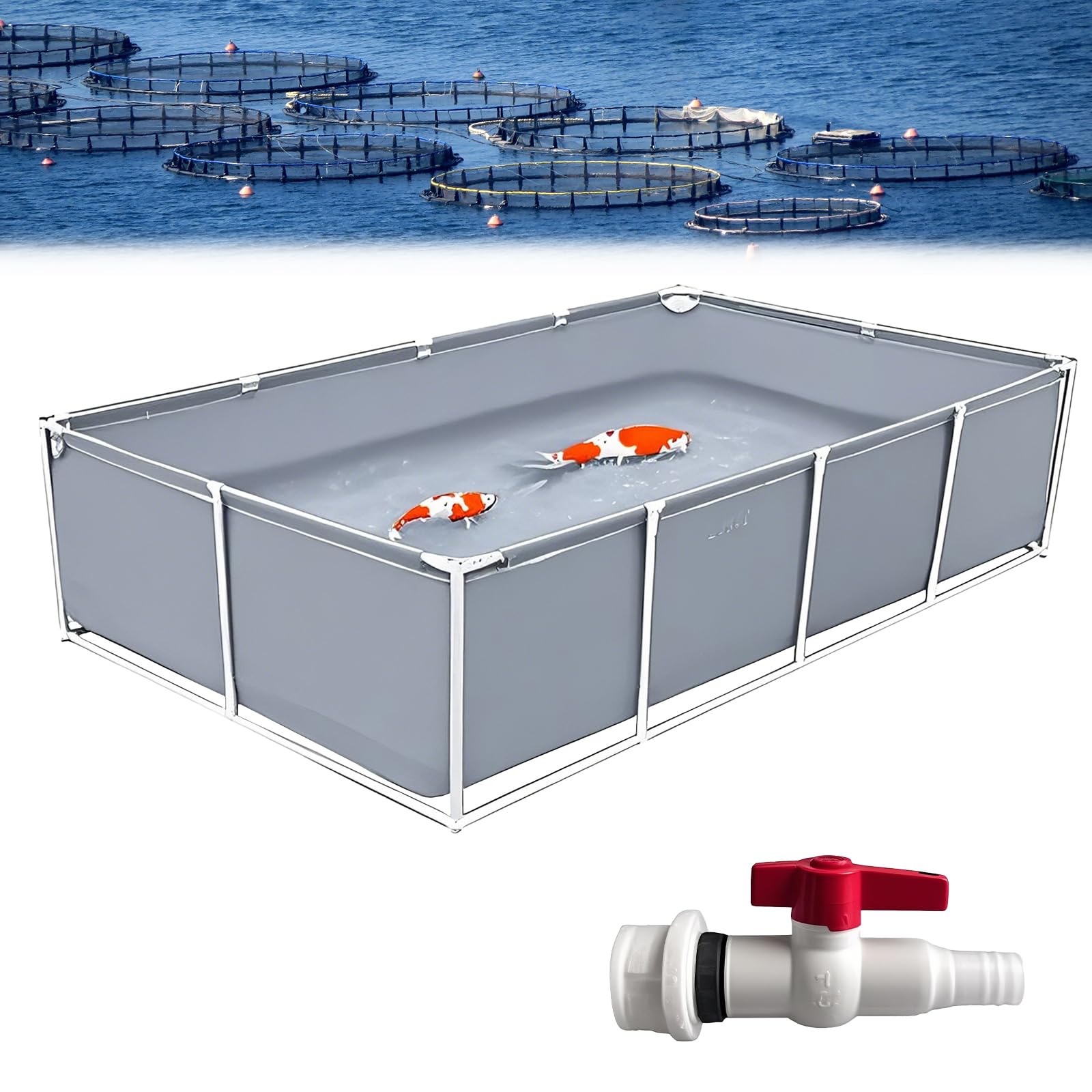 Poxvythb Steel Frame Fish Pond Quarium pool pond PVC Canvas + Steel Frame Aquaculture Temporary Reservoir - Special for Koi and Turtle Swimming | Size 1.2x1x0.8m | Grey