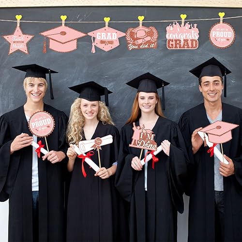 Miniatura 6 de Crtiin 32 piezas de decoraciones de fiesta de graduación, centros de mesa de graduación con 32 palos de bambú y 80 calcomanías, suministros de