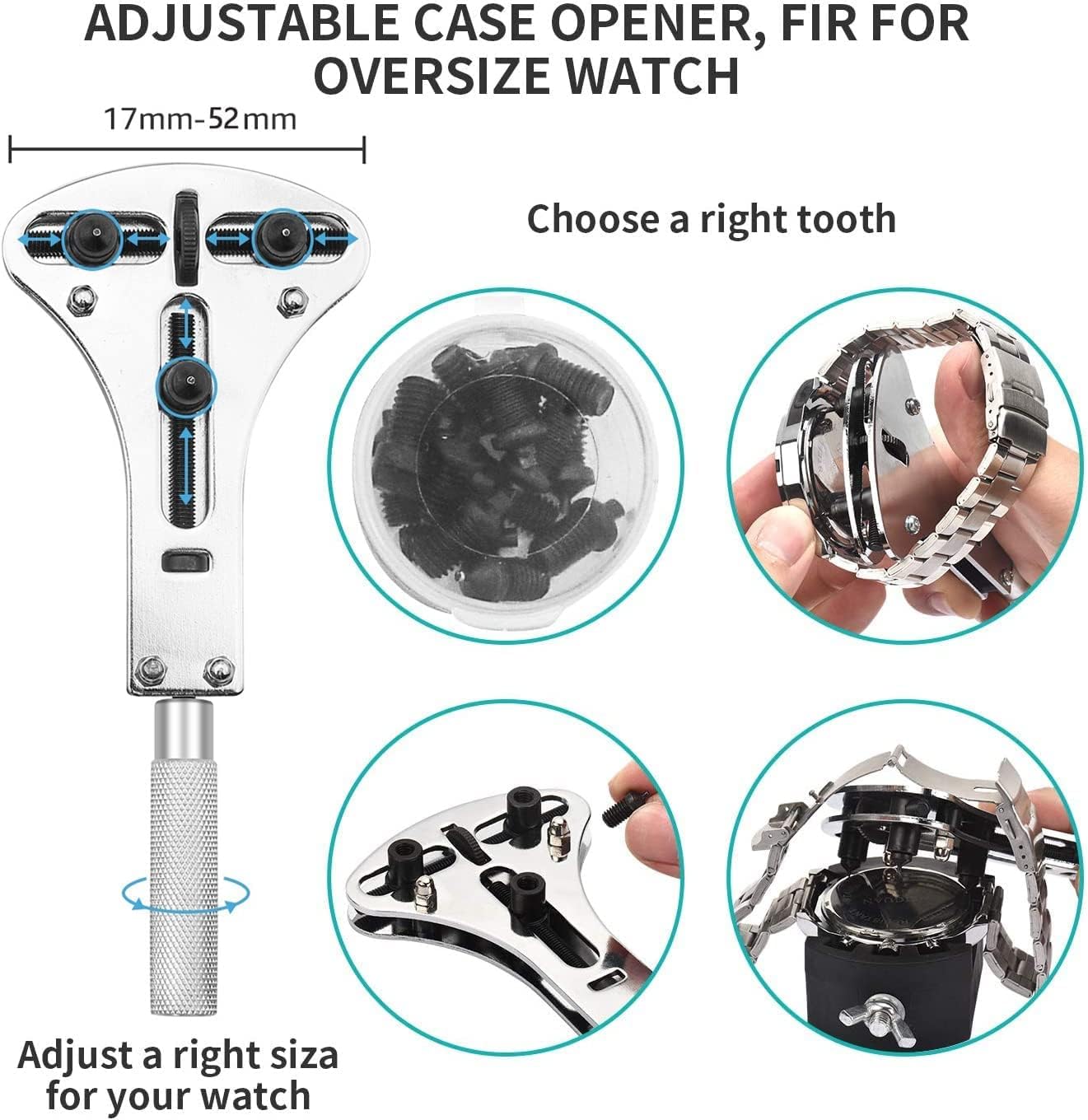 Watch Link Removal Tool Kit, Watch Battery Replacement Tool Kit, Watch Pin Removal Tool, 151 PCS Watch Band Tool Kit, Unamela Watch Resizing Kit with Carrying Bag, Color User Instruction Manual