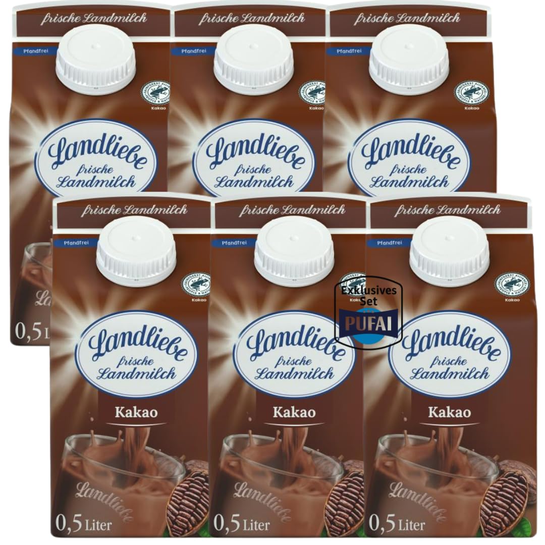PUFAI Bundle – Landliebe Frische Milch Kakao 500 ml, 6er Pack | Cremige Konsistenz & Schokoladiges Aroma