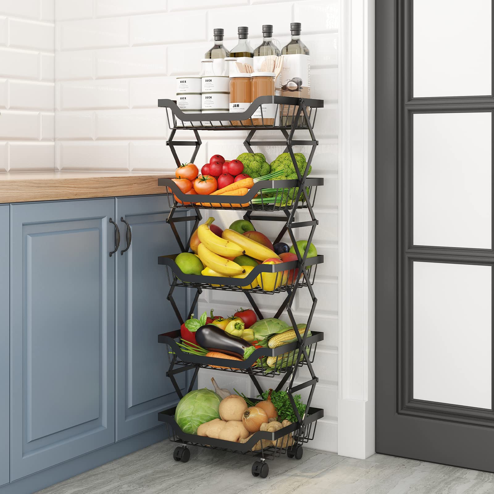 Carrito De Almacenamiento Para Despensa Con Ruedas - Organizador De 2 Niveles En Blanco Para Frutas, Verduras Y Bebidas