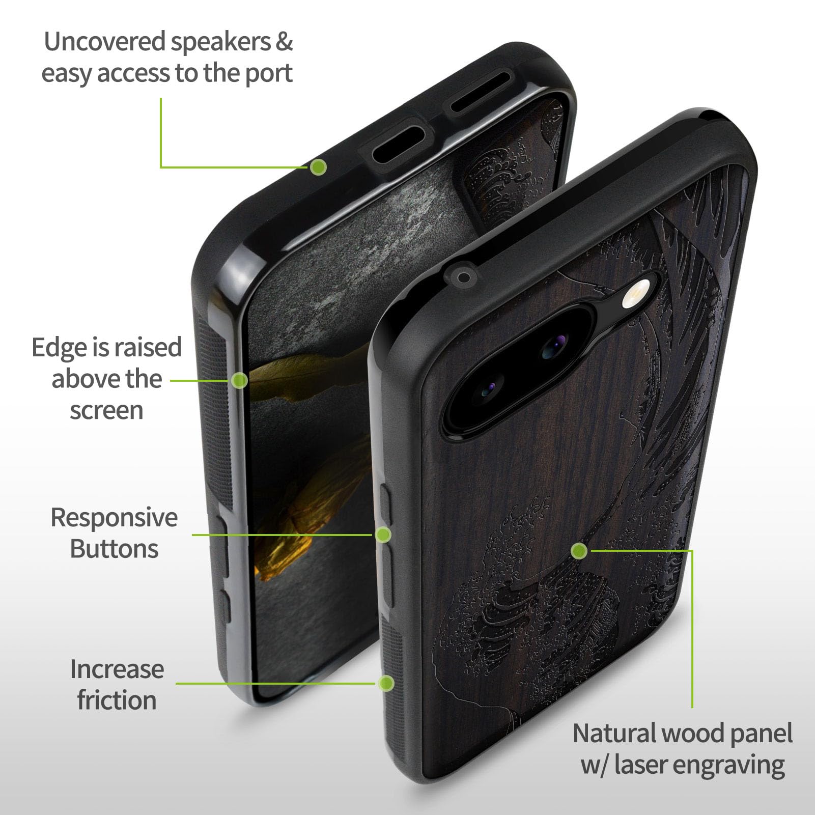 Carveit Holz Handyhülle Für Google Pixel 9a – Mit Wikinger-Motiv, MagSafe Kompatibel, Stoßfest