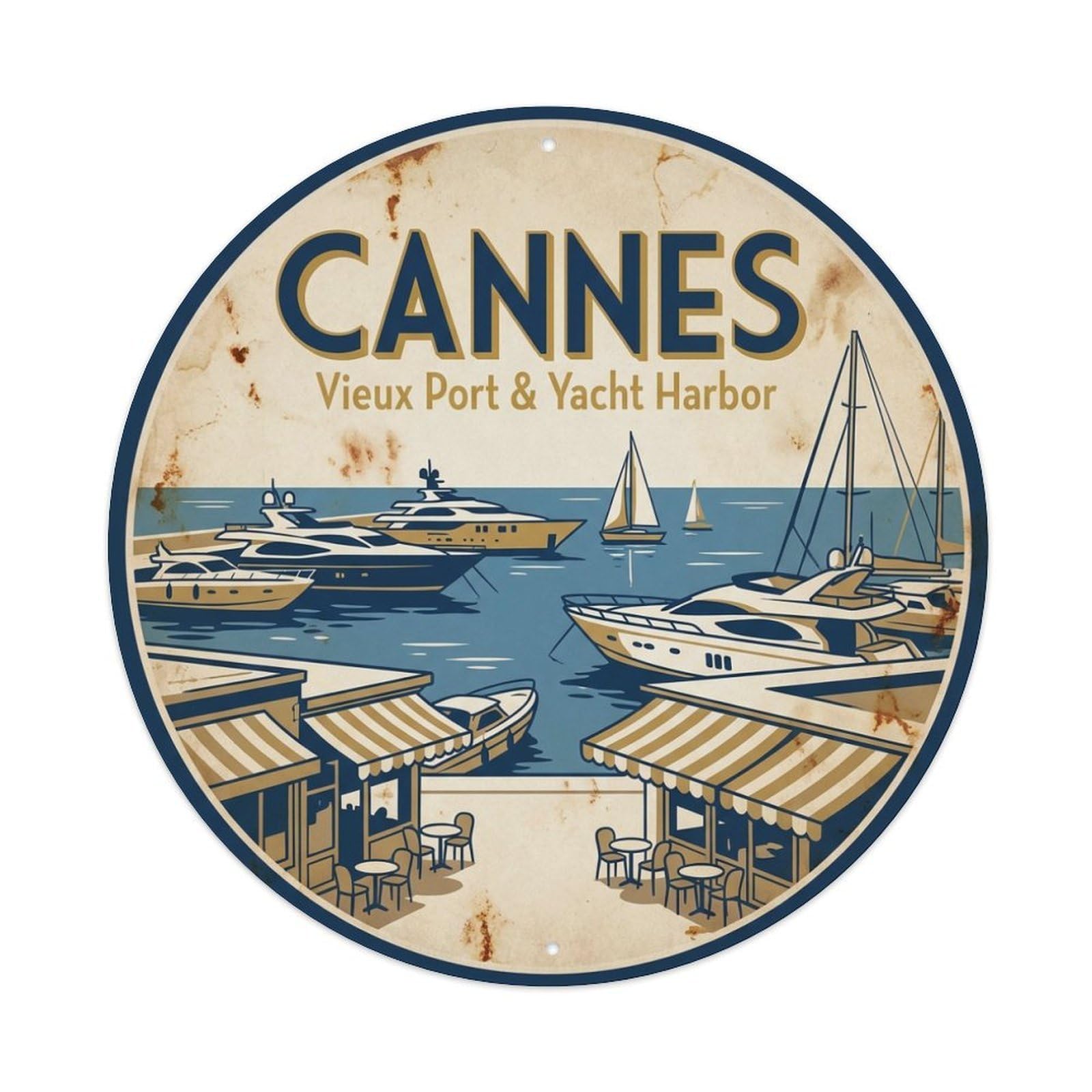 Coastal Travel Old Harbor Yacht Marina Cannes Riviera Metal Tin Sign