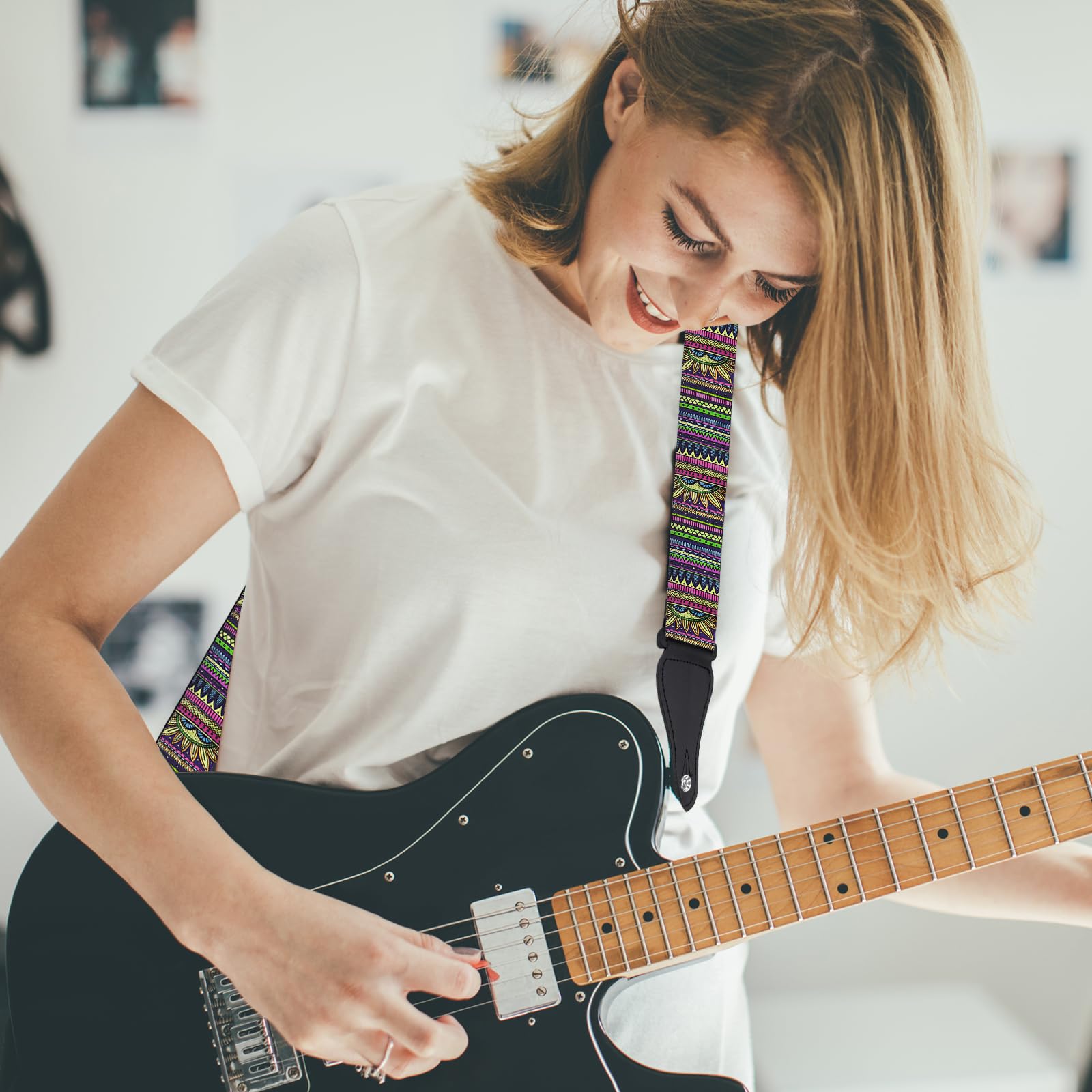 Feibety Guitar Strap,Retro Bohemian Pattern Nylon Personalised Locks Acoustic Guitar Strap for Acoustic,Classical,Electric and Bass Guitars,Best Gifts for Adult & Kids,Guitarists - Image 2