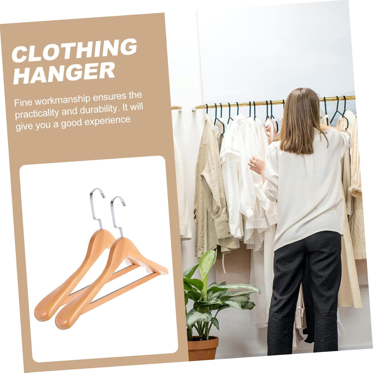 Wide Shoulder Wooden Suit Hangers 4pcs Solid Wood Coat Hangers Non-Slip Bar Natural Finish for Jackets Coats and Suits